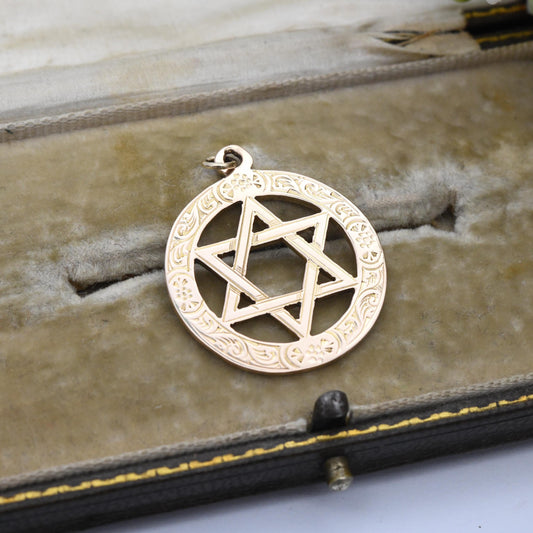 Antique 9ct Gold Star of David Fob Pendant 1917 by Nathan Brothers - Celestial Religious Jewellery | Jewish Shield of David Symbol Charm