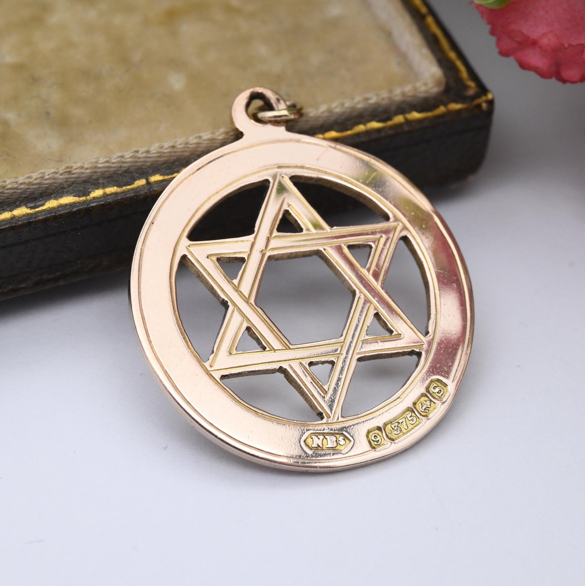 Antique 9ct Gold Star of David Fob Pendant 1917 by Nathan Brothers - Celestial Religious Jewellery | Jewish Shield of David Symbol Charm