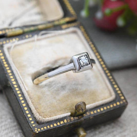Vintage Diamond Solitaire Ring 18ct Gold & Platinum - True Vintage Illusion Set Engagement Ring | Two Tone | UK Size - N | US Size - 6 1/2