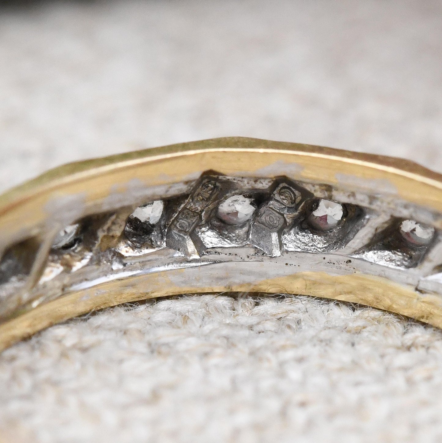 Vintage 18ct Gold Eternity Ring c. 1960s - Two Tone White Gold Yellow Gold White Gem Stacking Ring | UK Size - L | US Size - 6