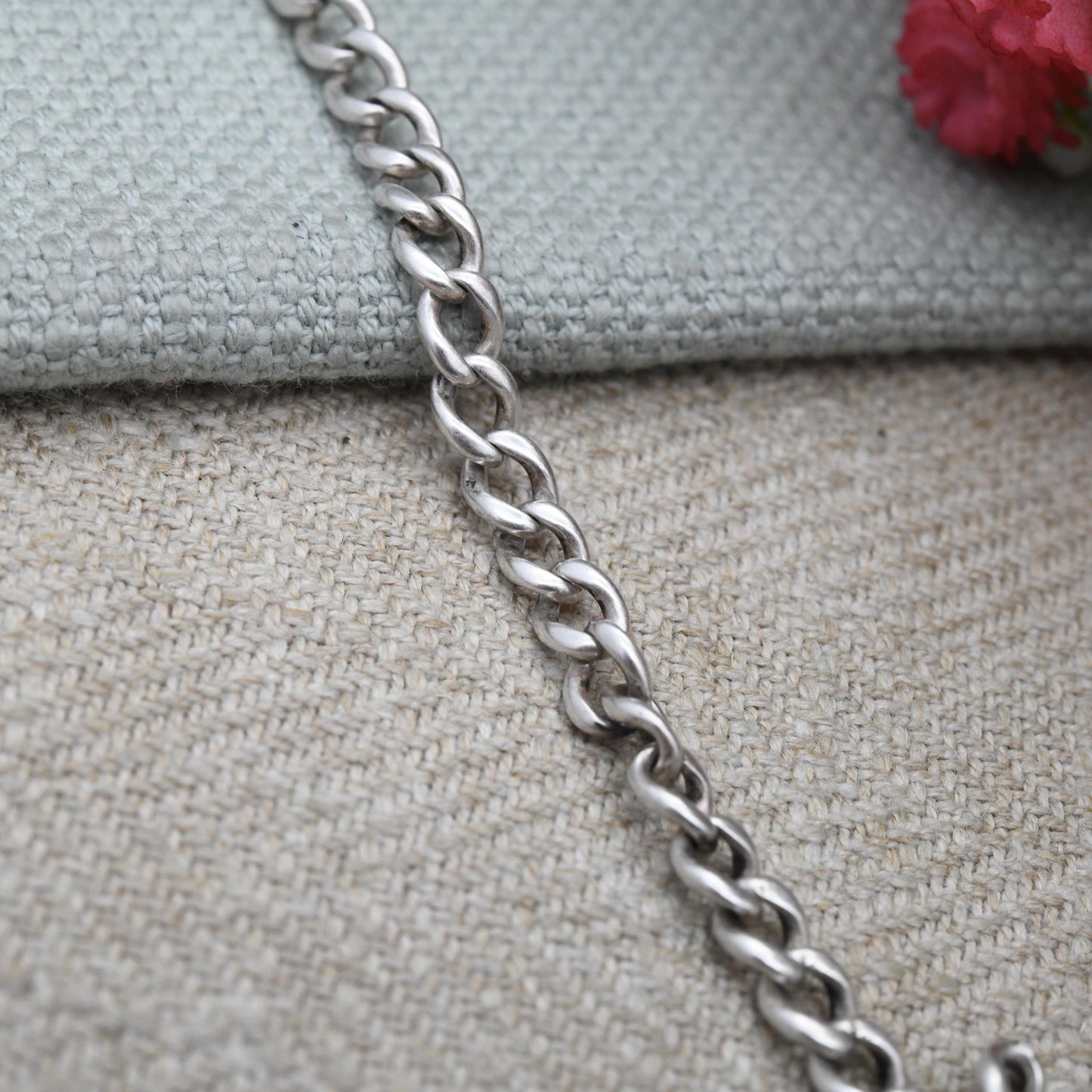 Antique Sterling Silver Double Albert Watch Chain Necklace 1919 T-Bar Pendant Dog Clips - Hallmarks Lion Stamped to Every Link | 41.5cm 16"