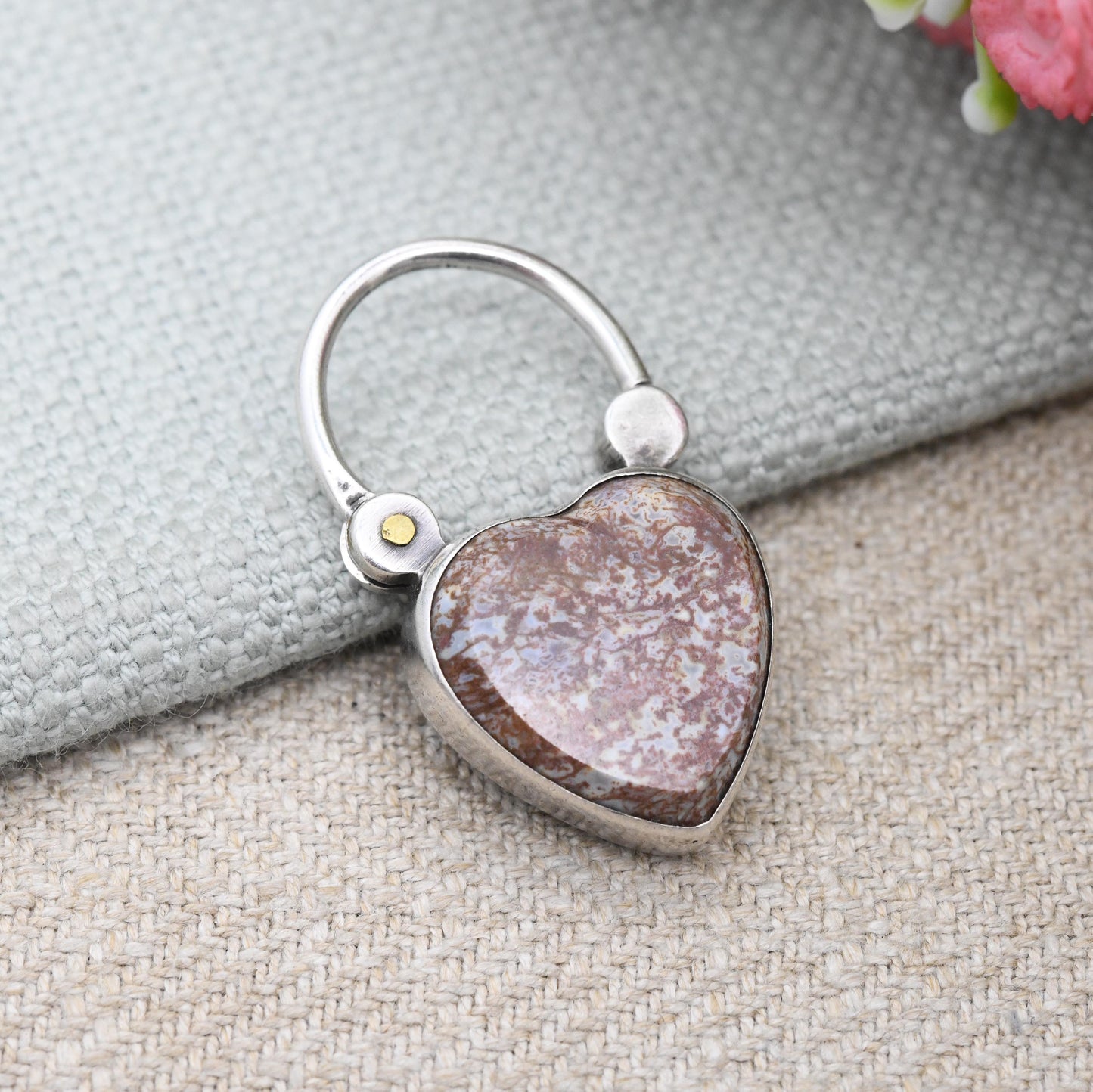 Antique Victorian Agate Heart Padlock Pendant c. 1880s with Locket Compartment - Charm Necklace Clasp