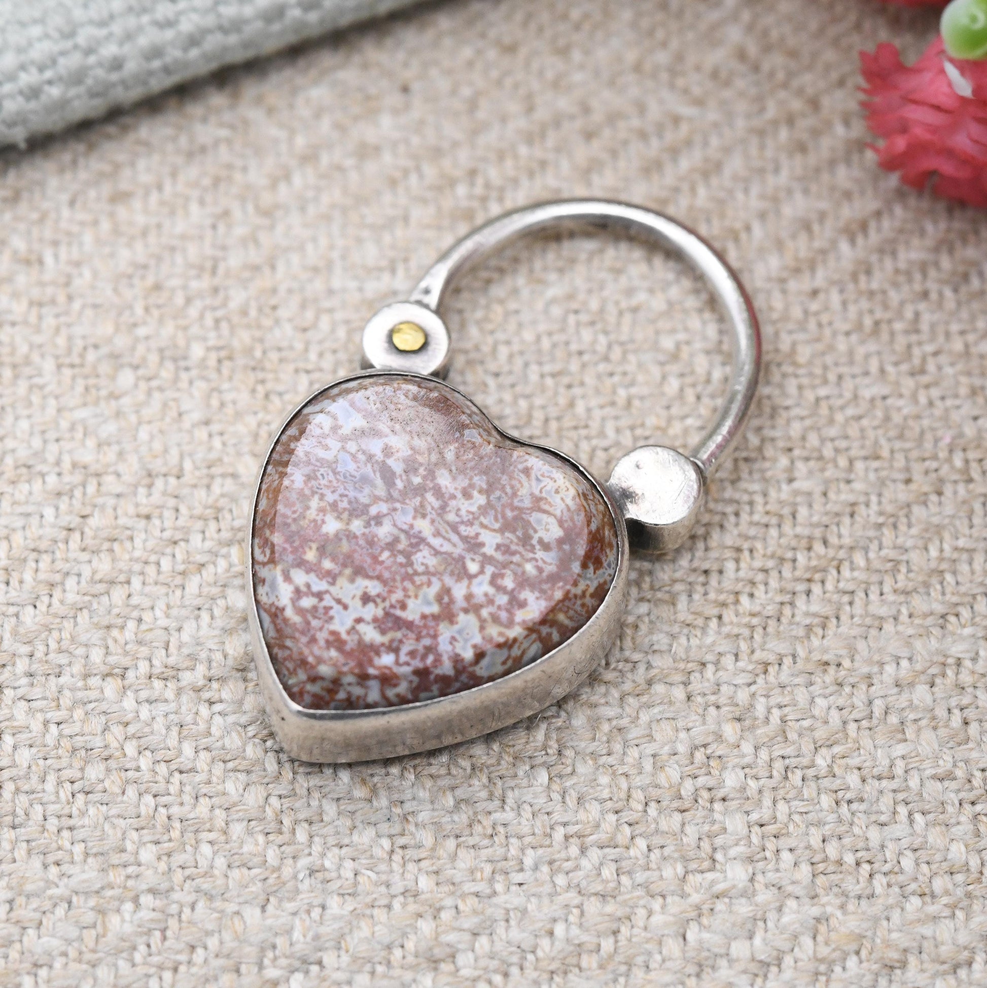 Antique Victorian Agate Heart Padlock Pendant c. 1880s with Locket Compartment - Charm Necklace Clasp