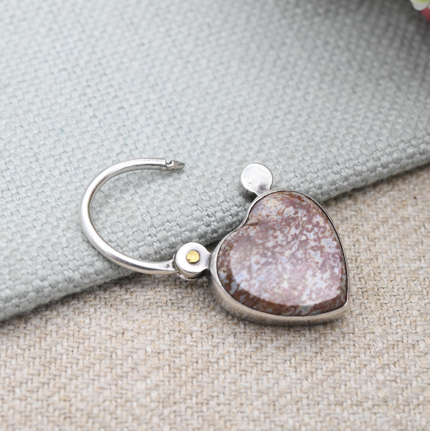 Antique Victorian Agate Heart Padlock Pendant c. 1880s with Locket Compartment - Charm Necklace Clasp
