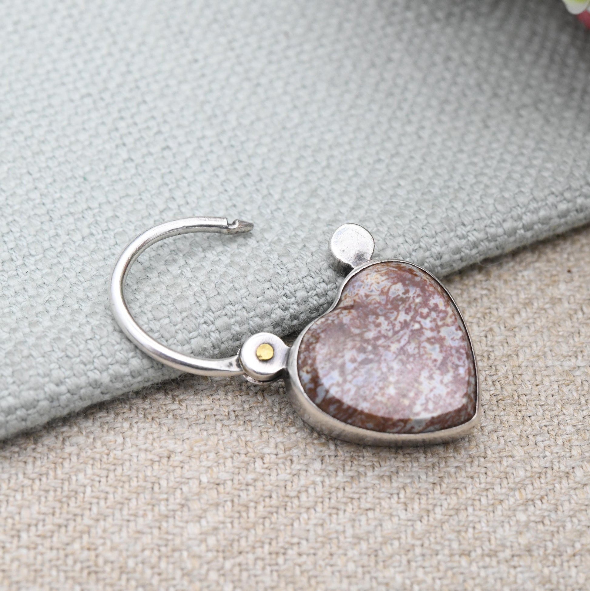 Antique Victorian Agate Heart Padlock Pendant c. 1880s with Locket Compartment - Charm Necklace Clasp