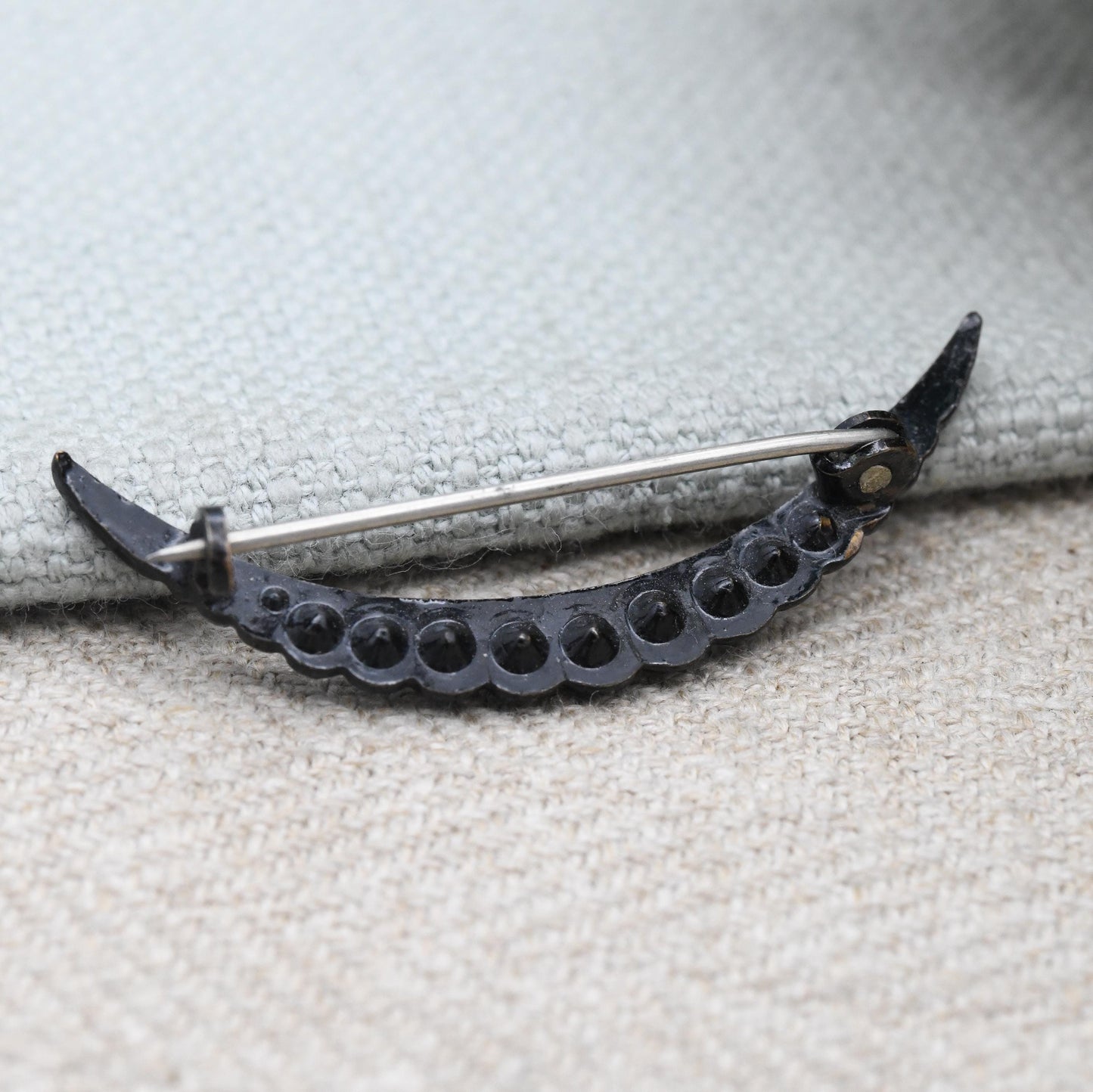 Antique Victorian Black Crescent Moon Brooch - Faceted Glass Stones | Unisex Lapel Pin | Celestial Jewellery Gift for Her