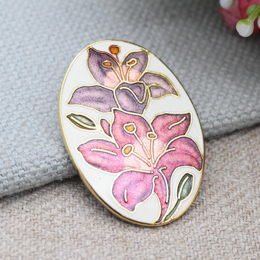 Vintage Fish Enamel Flower Brooch - Multi-tone Pink and Purple Enamel | Signed Costume Jewellery