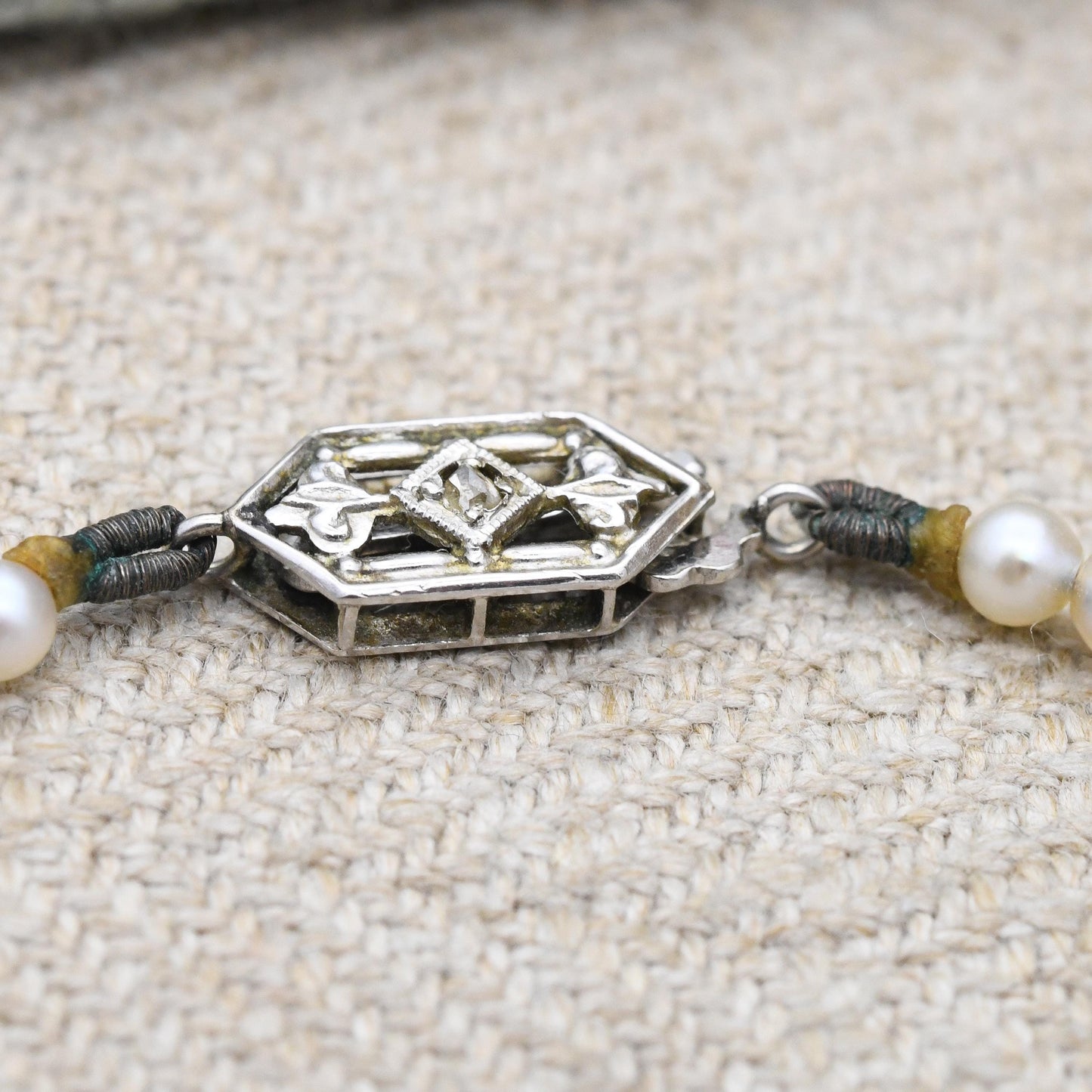 Diamond Pearl Necklace 9ct White Gold Clasp - Delicate Graduated Pearl Strand | Choker Length 16"