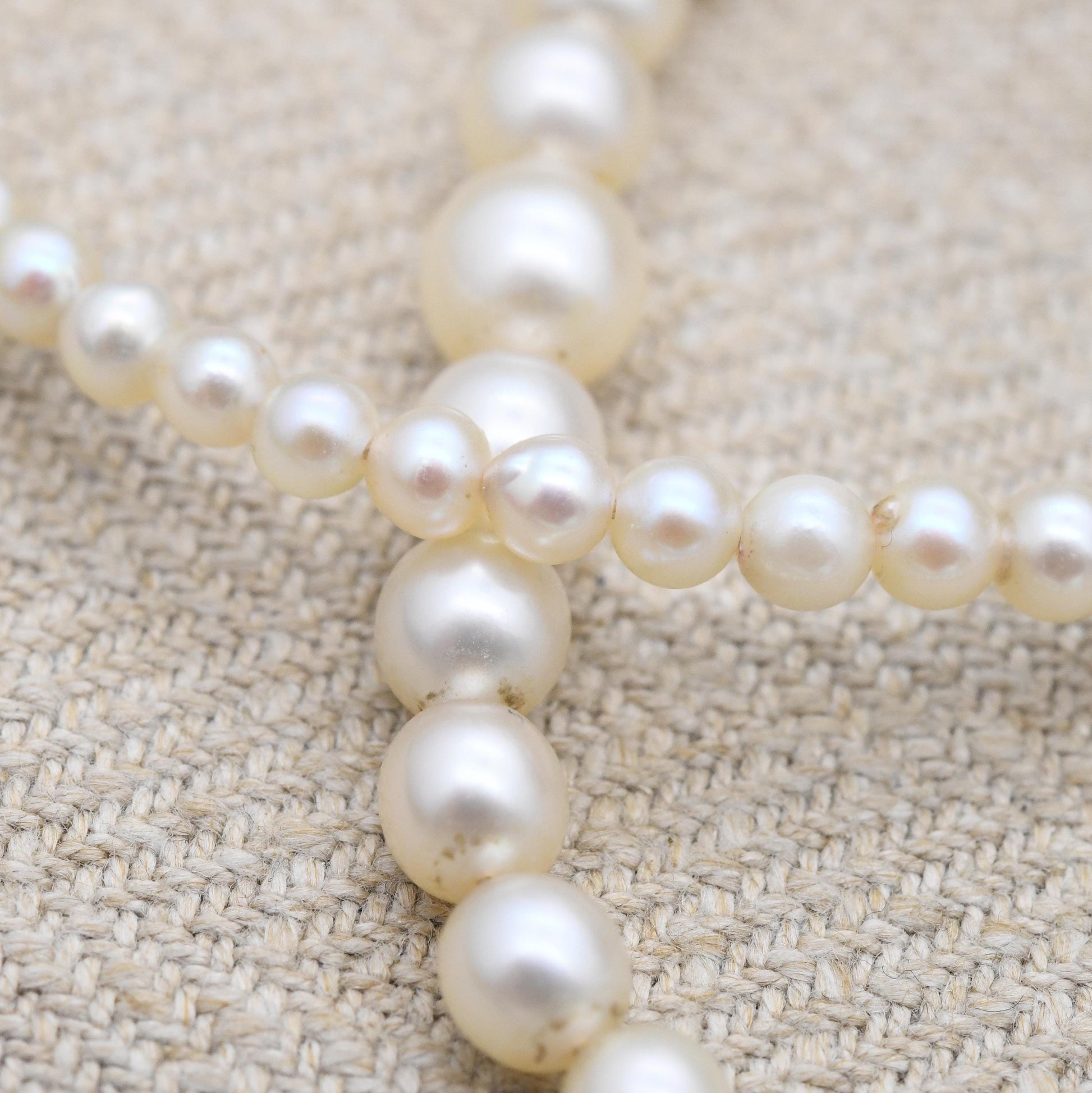 Diamond Pearl Necklace 9ct White Gold Clasp - Delicate Graduated Pearl Strand | Choker Length 16"