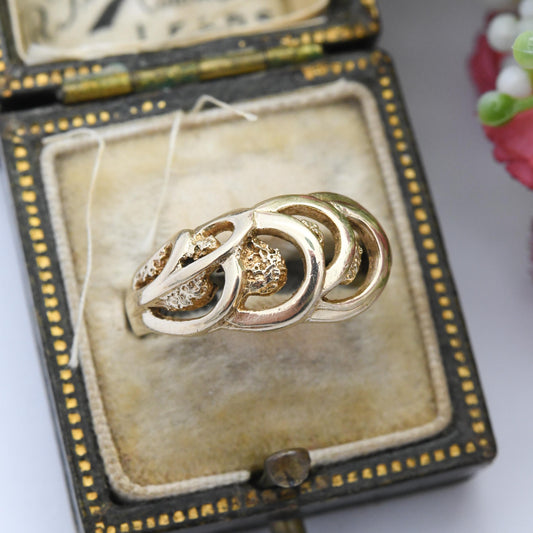 Vintage 9ct Gold Ring with Open Waves Design 1985 - Openwork Stylised Ring | Modernist Figural Shapes | UK Size - M 1/2 | US Size - 6 1/2