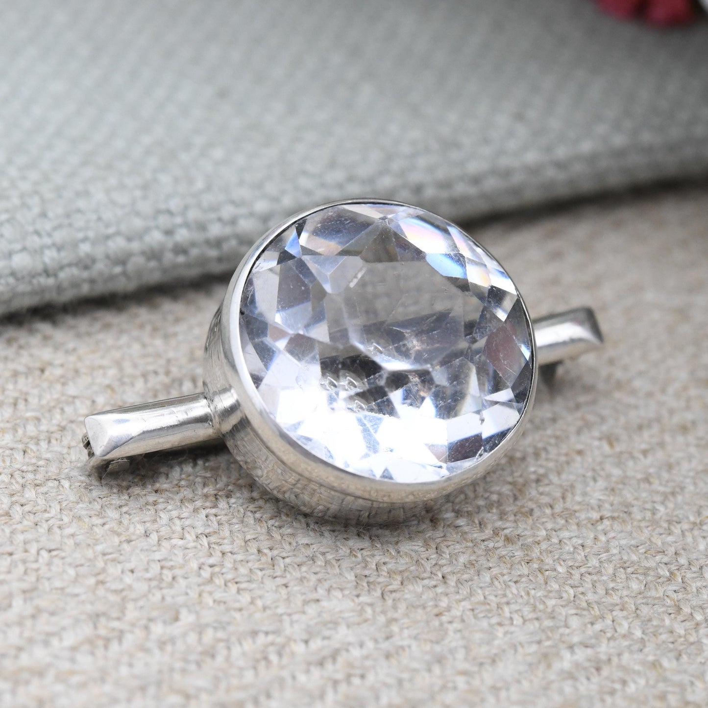 Vintage Sterling Silver Brooch with Faceted Clear Stone by James Walter Tiptaft JWT 1935 - Big Clear Stone | Art Deco Period UK Hallmarks