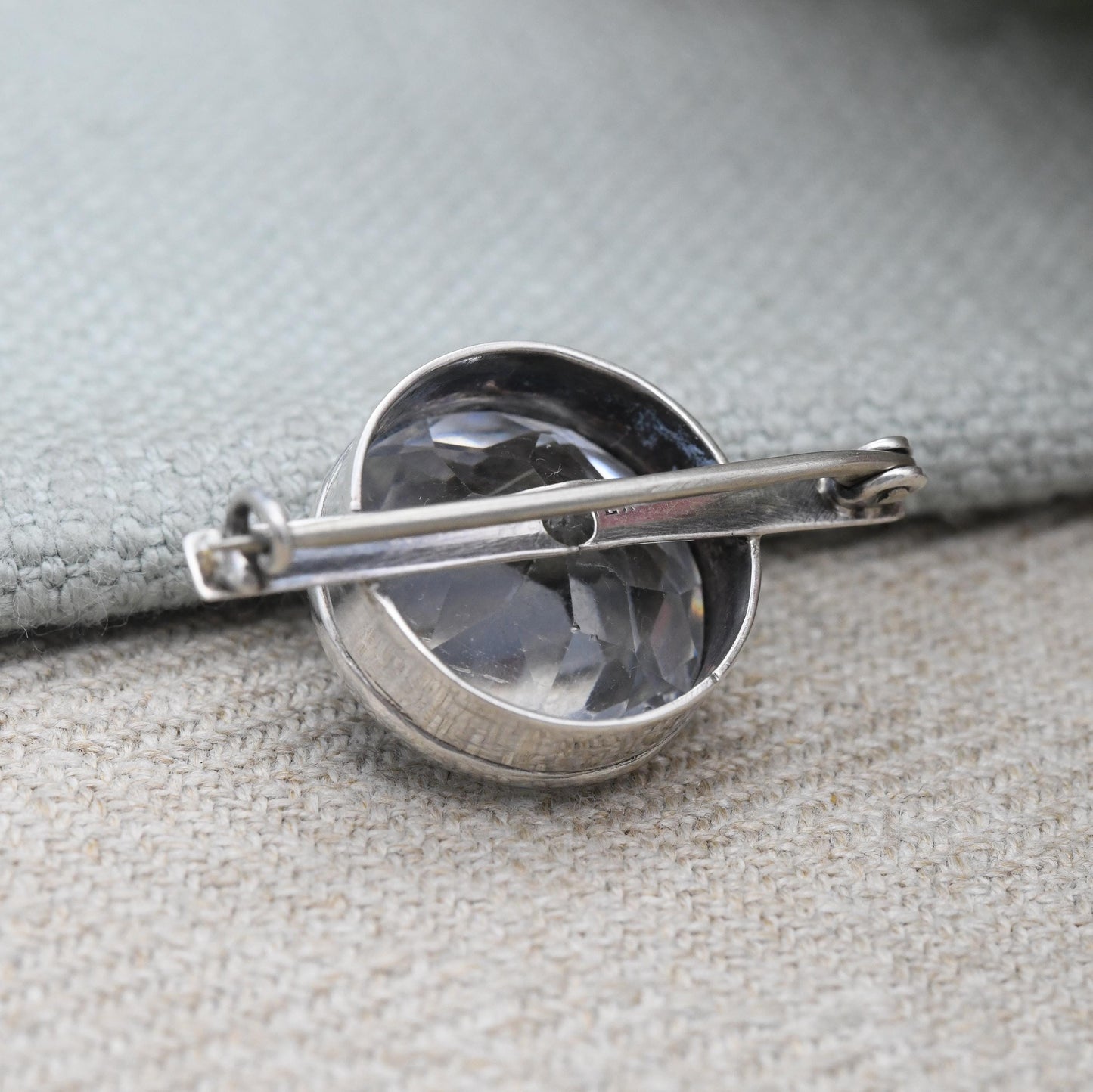 Vintage Sterling Silver Brooch with Faceted Clear Stone by James Walter Tiptaft JWT 1935 - Big Clear Stone | Art Deco Period UK Hallmarks
