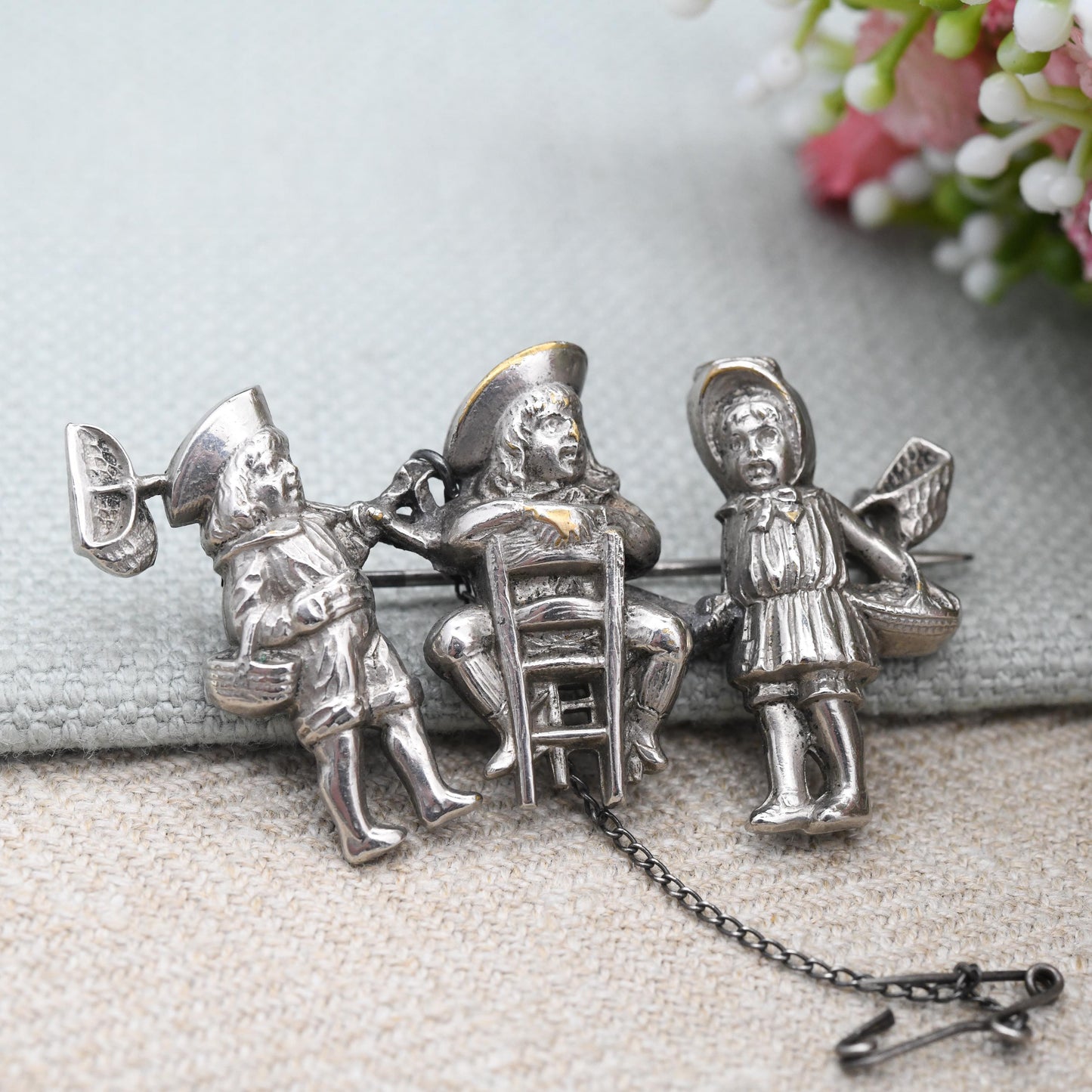 Antique Working Children Brooch Fillpot Character in Tricorn Hat - c. 1910s - 1930s True Vintage Collectable Unusual Figural Jewellery