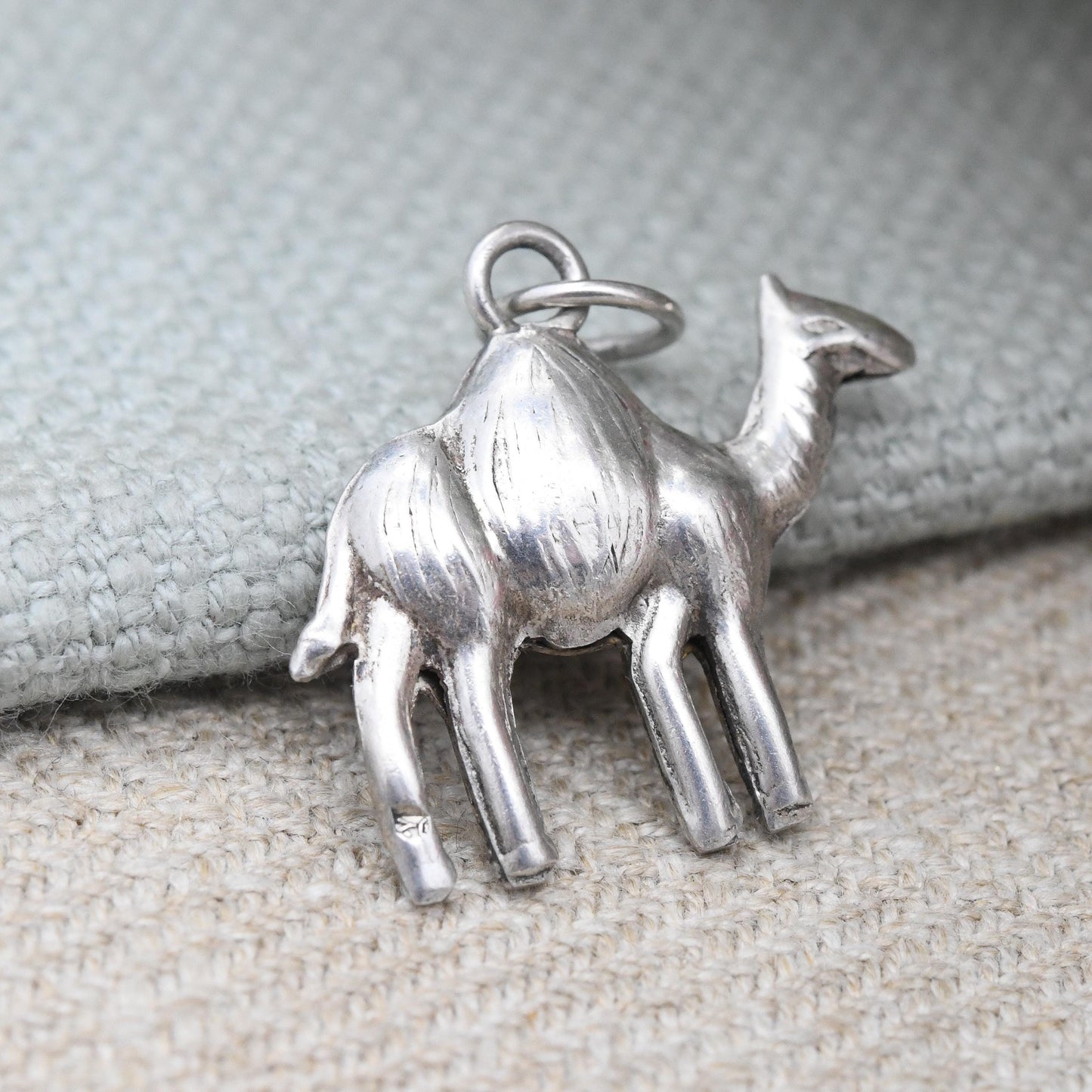 Vintage Sterling Silver Camel Charm Pendant - Detailed Animal Lover Charm Bracelet Wildlife Gift | Puffed Single Hump Dromedary | Cute Gift