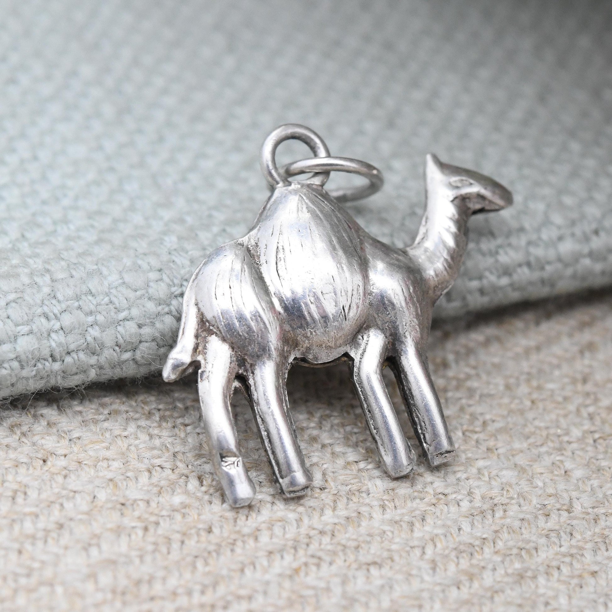 Vintage Sterling Silver Camel Charm Pendant - Detailed Animal Lover Charm Bracelet Wildlife Gift | Puffed Single Hump Dromedary | Cute Gift