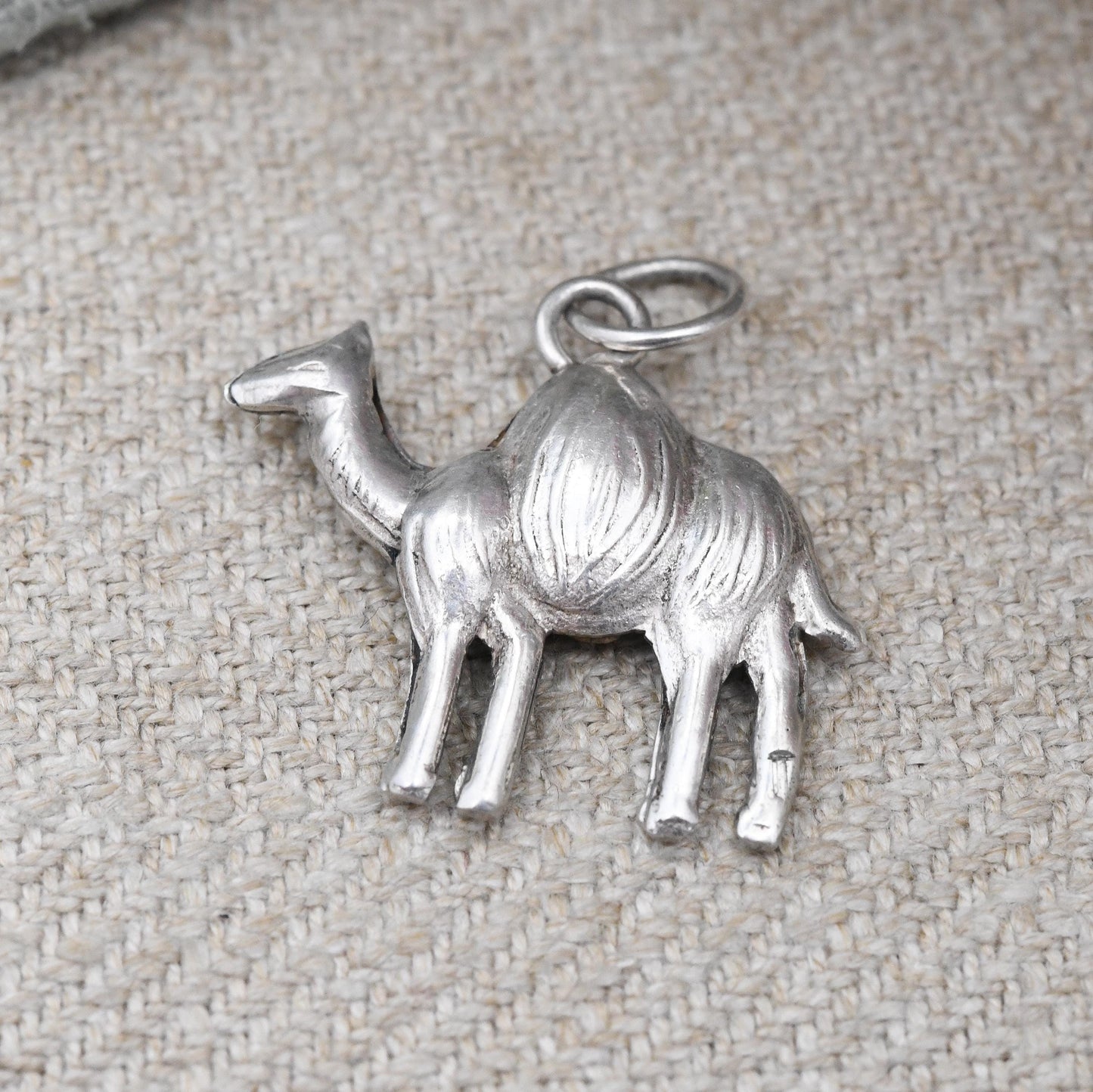 Vintage Sterling Silver Camel Charm Pendant - Detailed Animal Lover Charm Bracelet Wildlife Gift | Puffed Single Hump Dromedary | Cute Gift