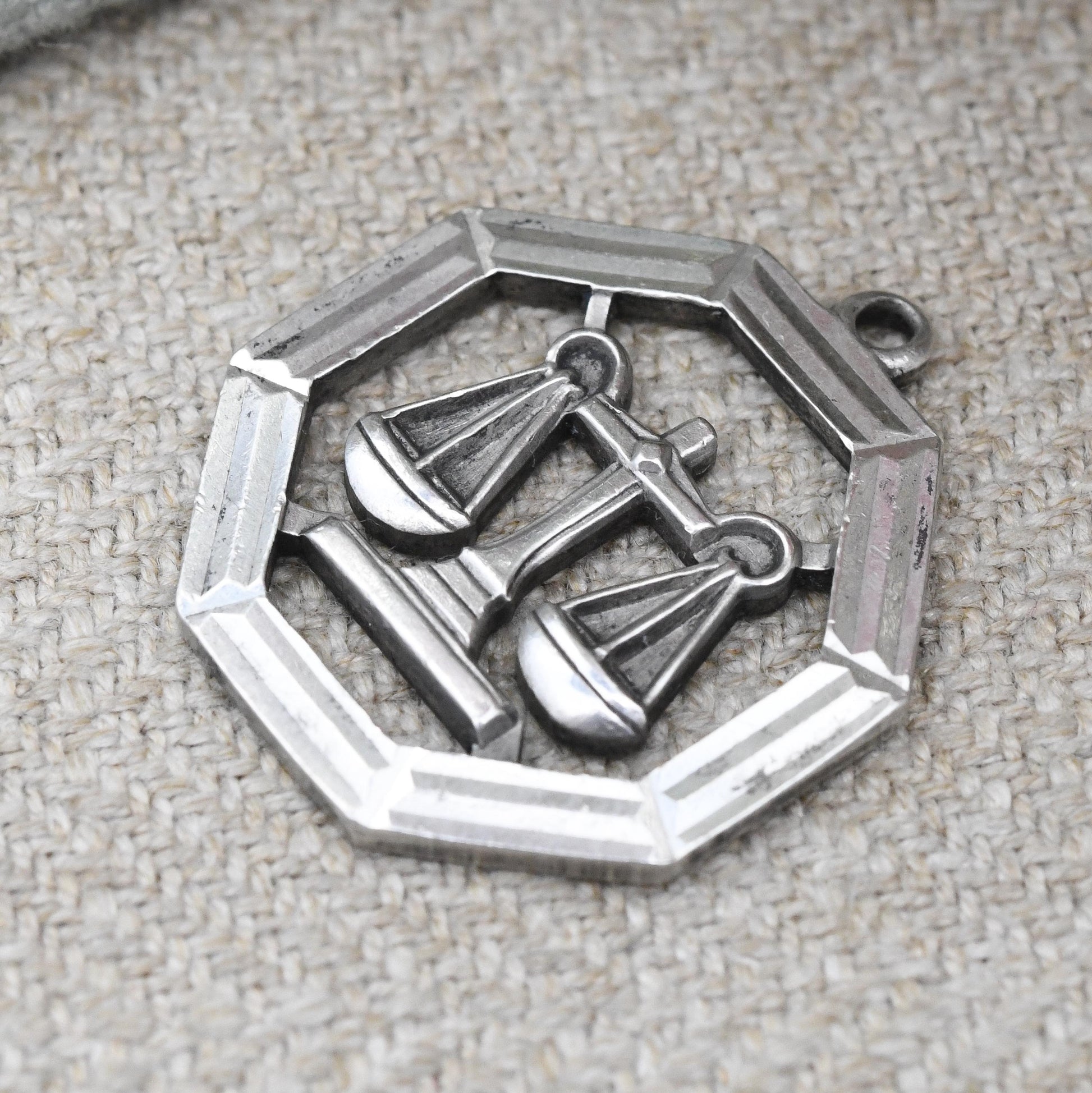 Vintage Sterling Silver Libra Pendant - Traditional Scales Astrological Zodiac Star Sign Symbol Mid-Century September October Birthday Gift