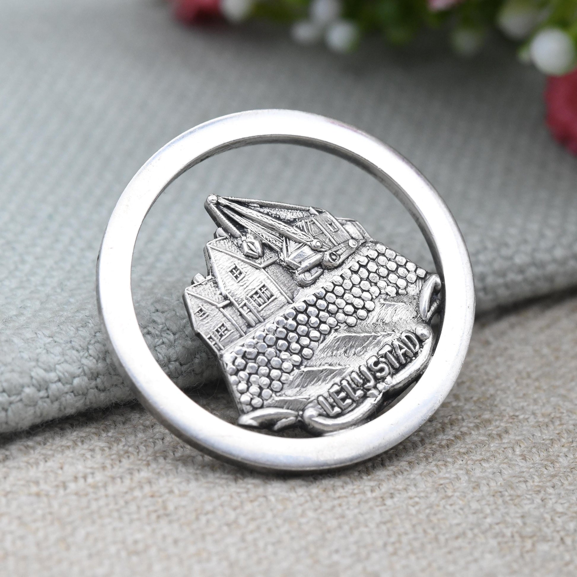 Vintage Dutch Silver Souvenir Brooch Lelystad Municipality Flevoland - Netherlands Holland Souvenir Jewellery | Rural Style Scene Lelustad