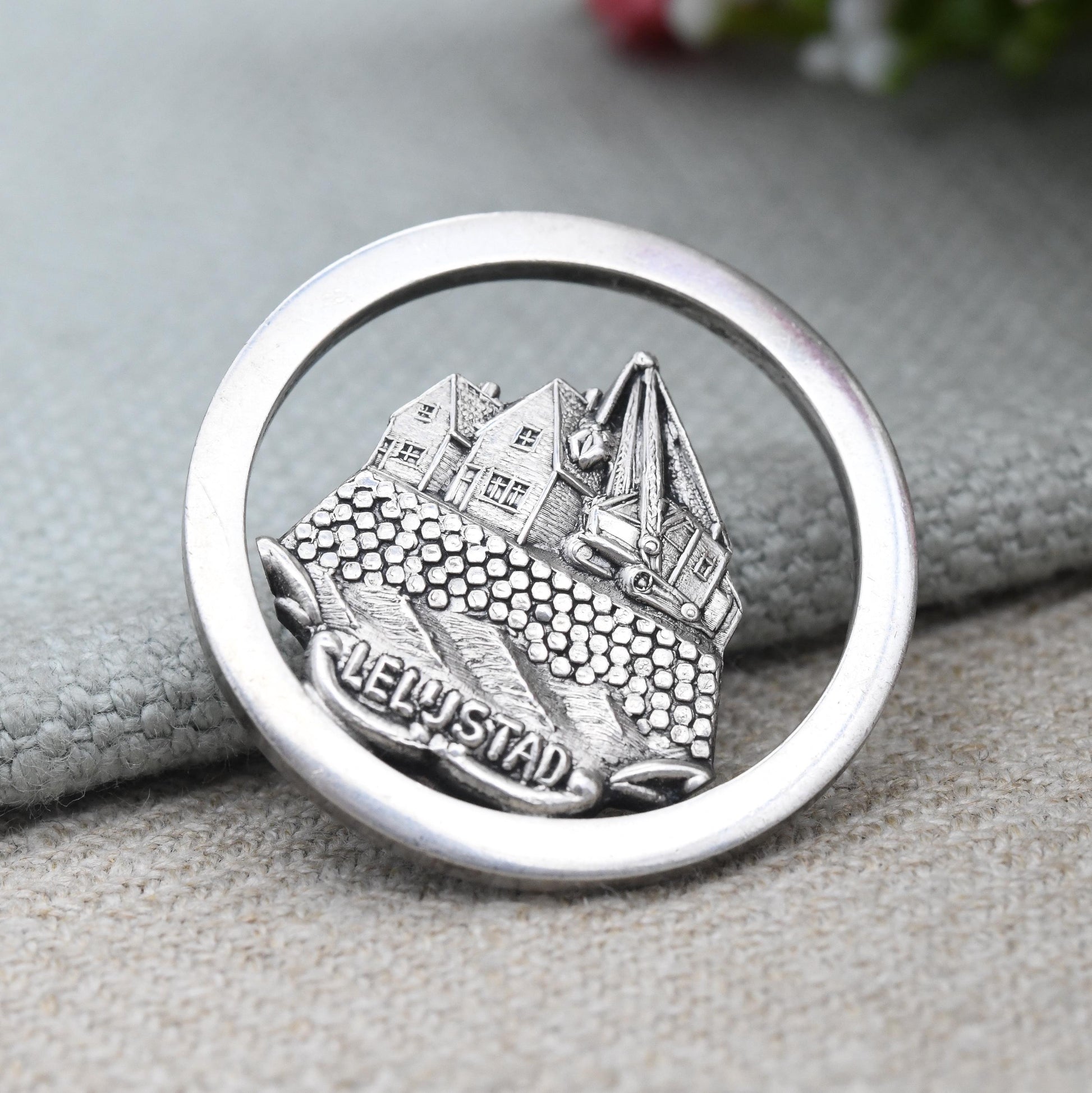 Vintage Dutch Silver Souvenir Brooch Lelystad Municipality Flevoland - Netherlands Holland Souvenir Jewellery | Rural Style Scene Lelustad