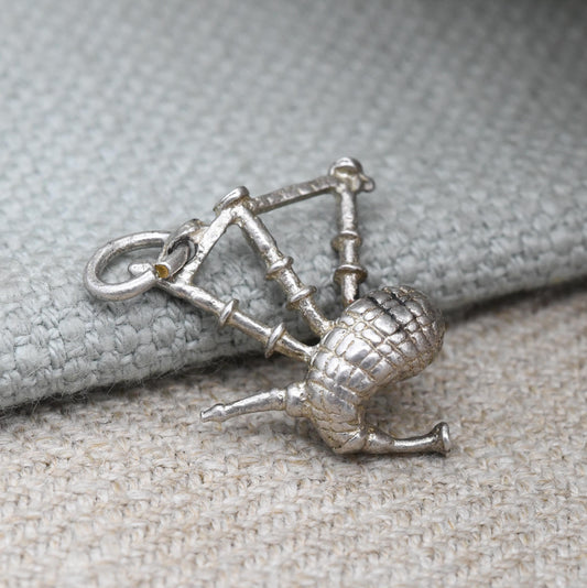 Vintage Sterling Silver Bagpipes Charm Pendant - Scotland Great Highland Music Music Patriotic Tartan | Souvenir Gift for Charm Bracelet