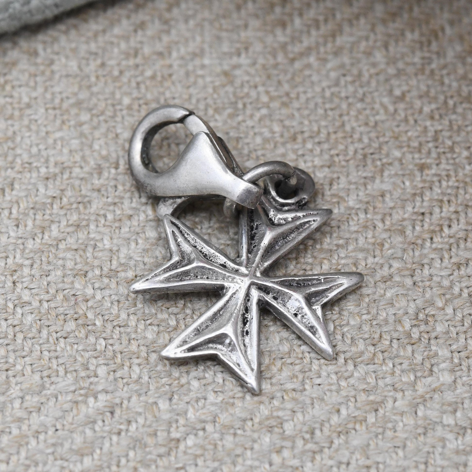 Vintage Sterling Silver Maltese Cross Pendant - Lobster Clasp Charm Arrow Cross Christian Gift for Baptism Christening Charm Necklace Stack
