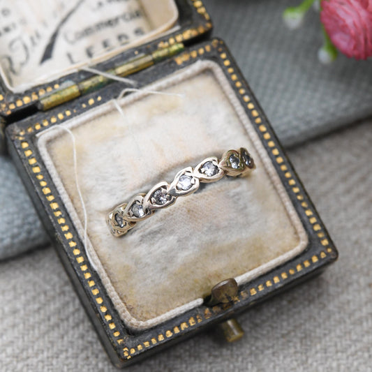 Vintage 9ct Gold Eternity Band Ring with Clear Stones 1963 - Love Heart Shape Stacking Ring Mid-Century Wedding | UK Size - L | US Size - 6