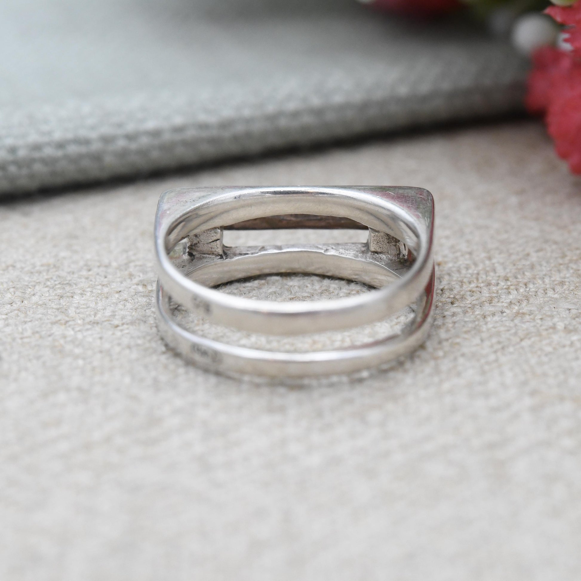 Vintage Sterling Silver Modernist Squared Band Ring - Openwork Rectangle Design Minimalist Unisex Silver | UK Size - L 1/2 | US Size - 6 1/4
