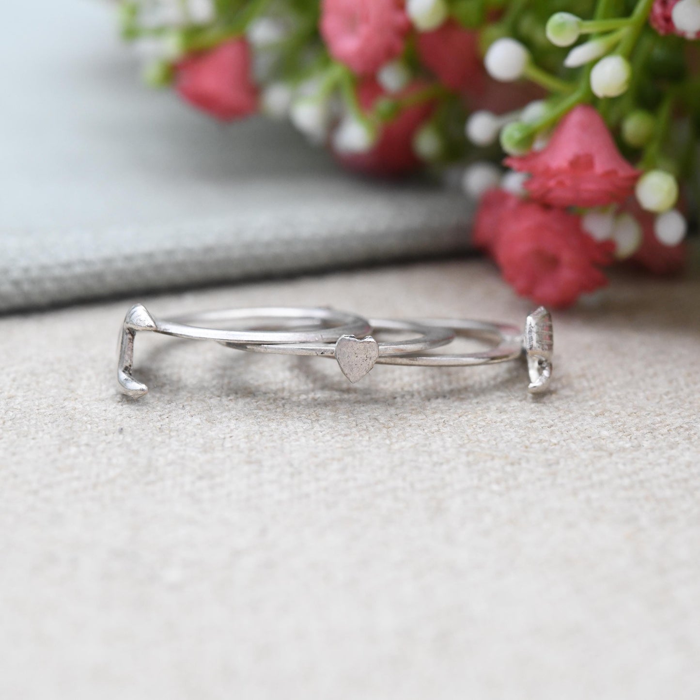 Vintage Silver Fede Gimmel Ring Interlocking 3 Bands - Clasped Hands Over Heart Symbolic Jewellery | UK Size - J | US - 5