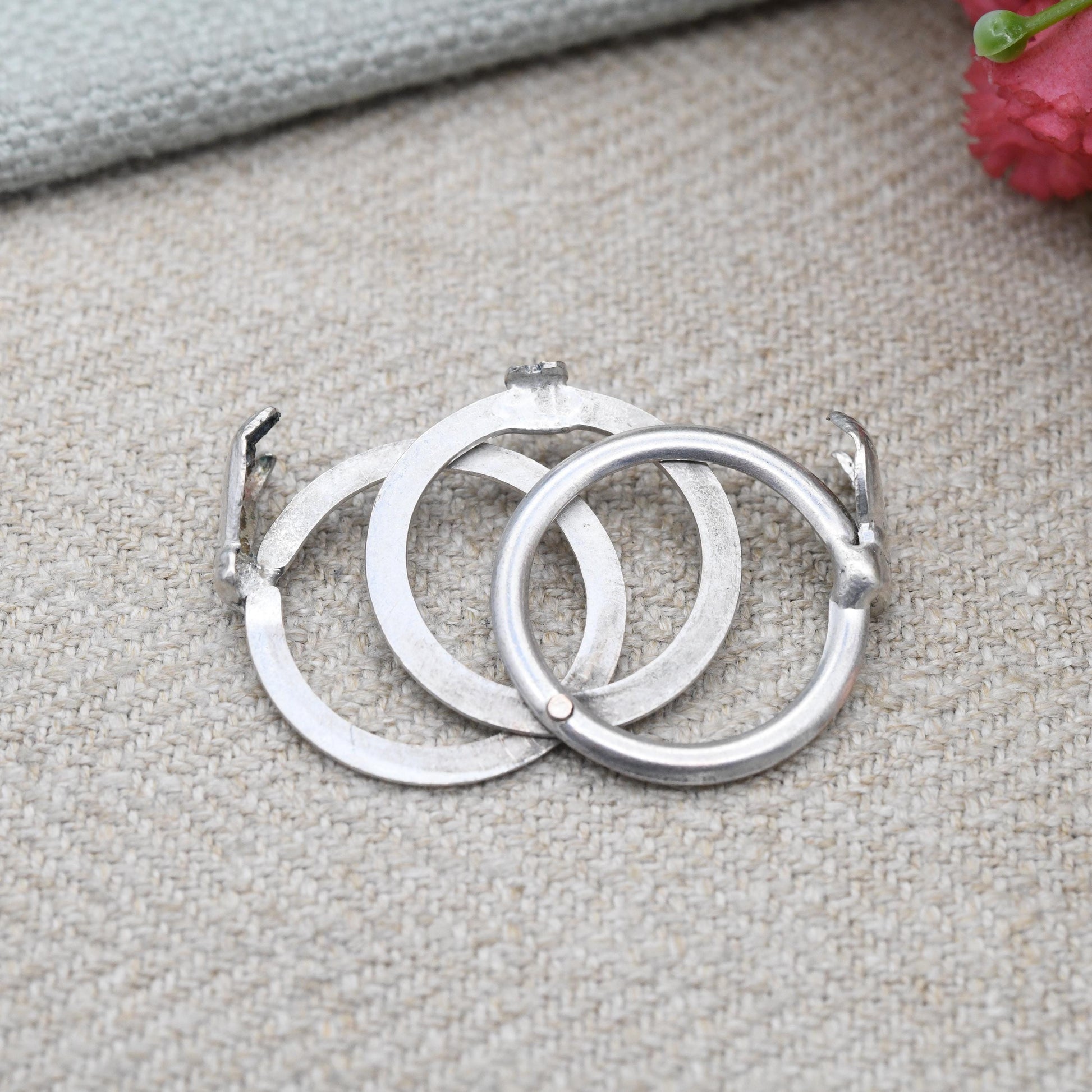 Vintage Silver Fede Gimmel Ring Interlocking 3 Bands - Clasped Hands Over Heart Symbolic Jewellery | UK Size - J | US - 5