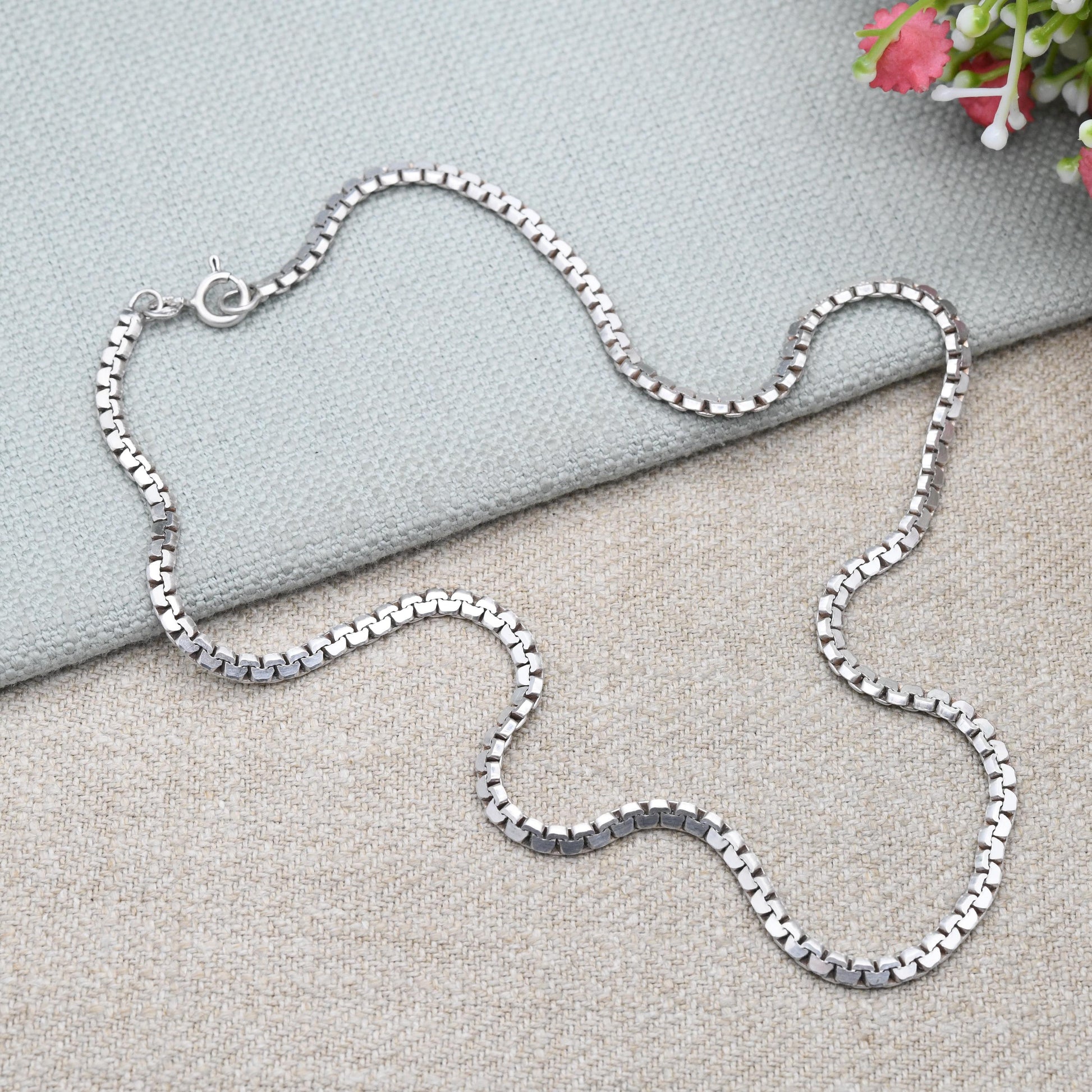 Vintage Sterling Silver Flat Box Chain Necklace - Quality Solid Silver Necklace Unisex Design | 17"