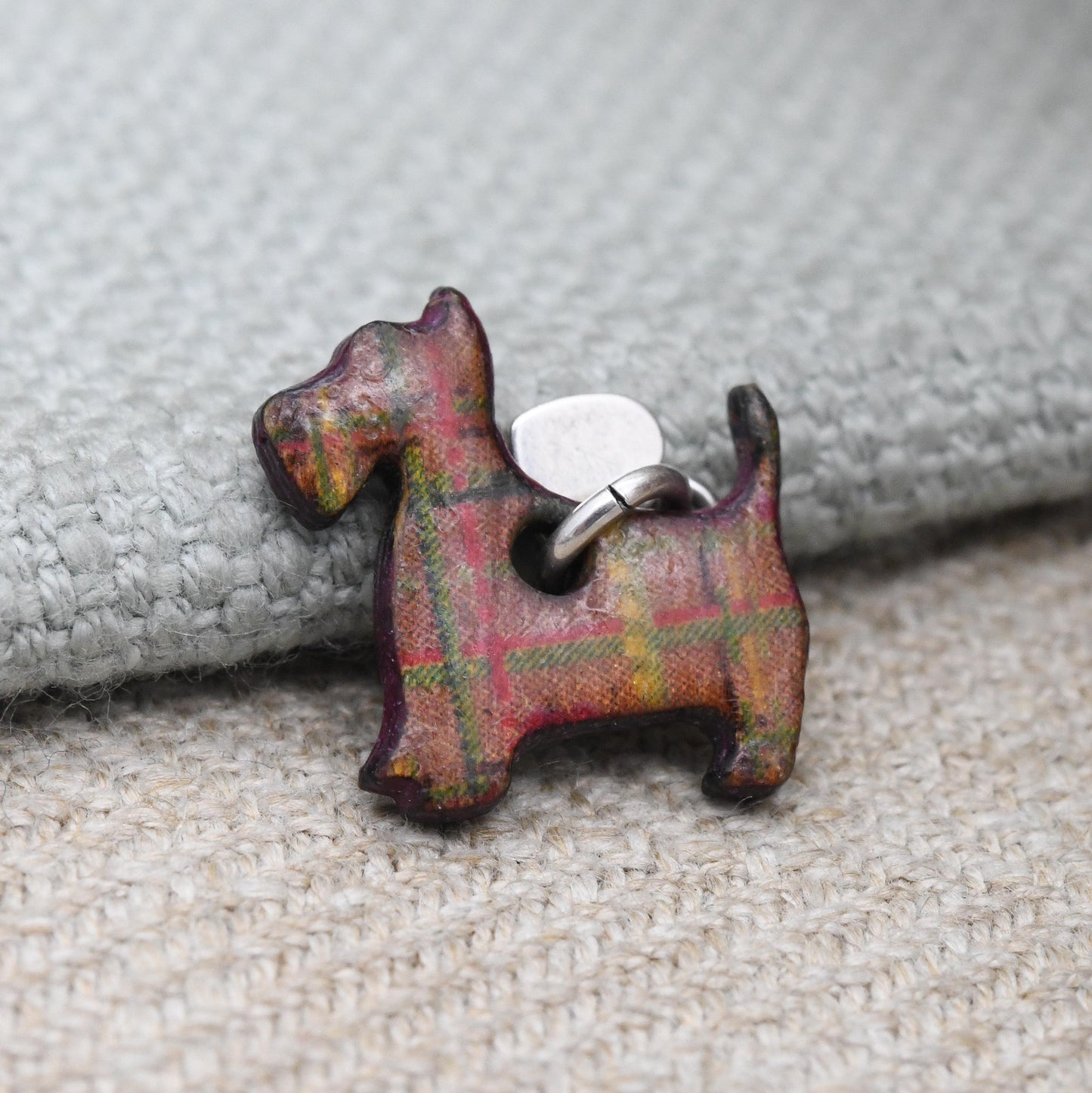 Vintage Tartan Scottie Dog Charm with Silver Heart Tag Pendant - Small Necklace Charm Bracelet