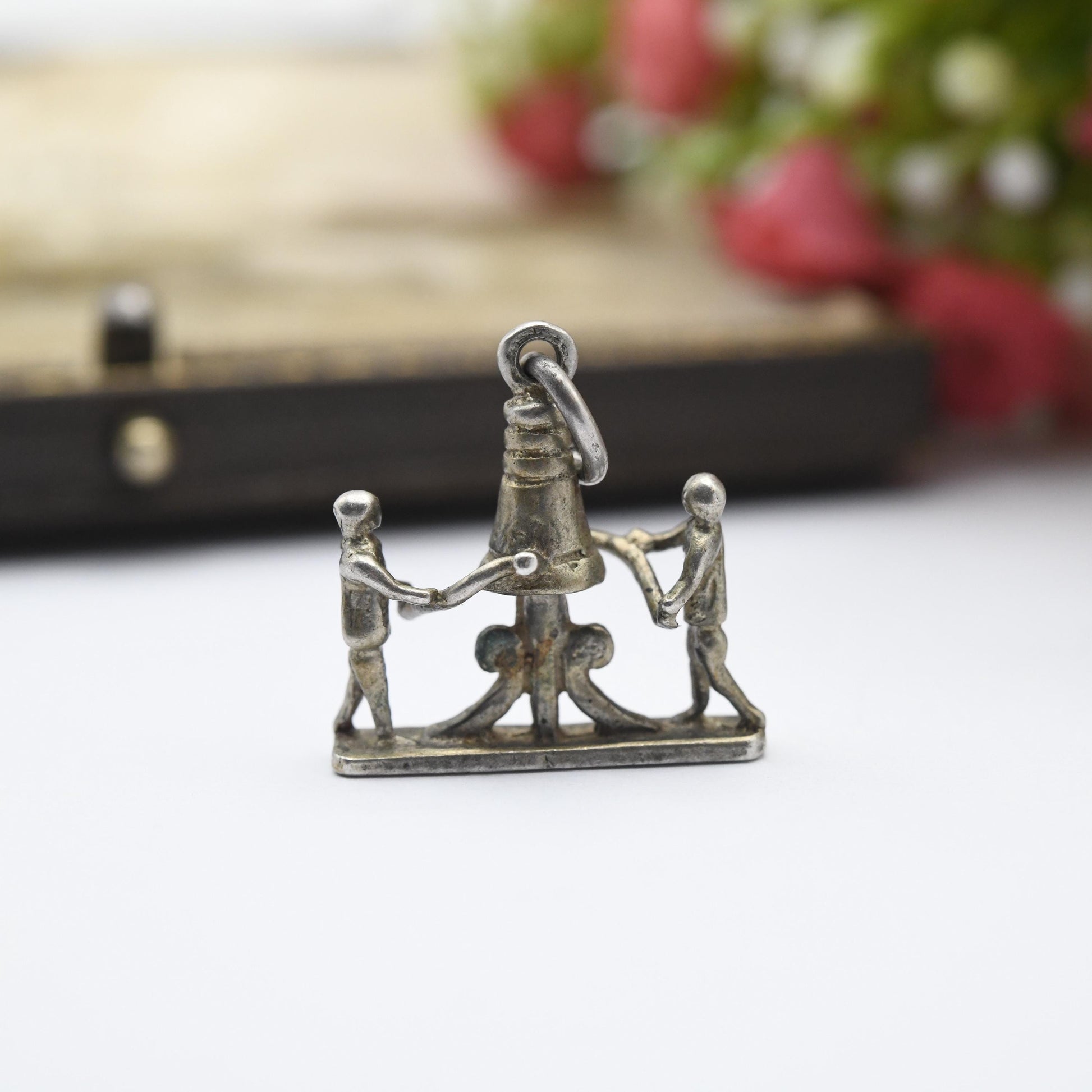 Vintage 800. Silver Bell Ringer Charm Pendant - Bells | Church | Music | Bells | Souvenir Gift for Charm Bracelet