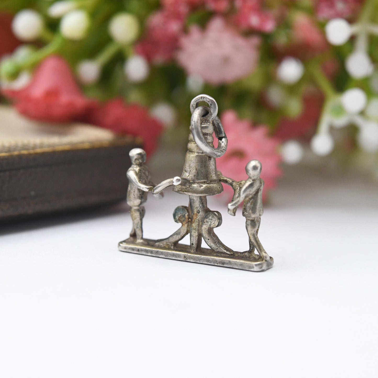 Vintage 800. Silver Bell Ringer Charm Pendant - Bells | Church | Music | Bells | Souvenir Gift for Charm Bracelet