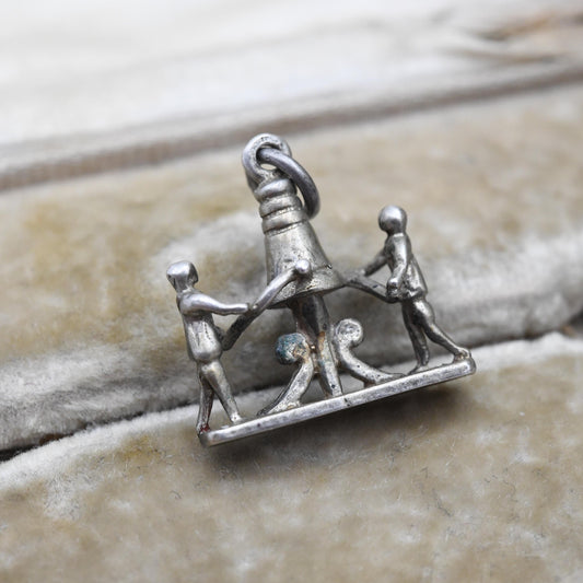 Vintage 800. Silver Bell Ringer Charm Pendant - Bells | Church | Music | Bells | Souvenir Gift for Charm Bracelet