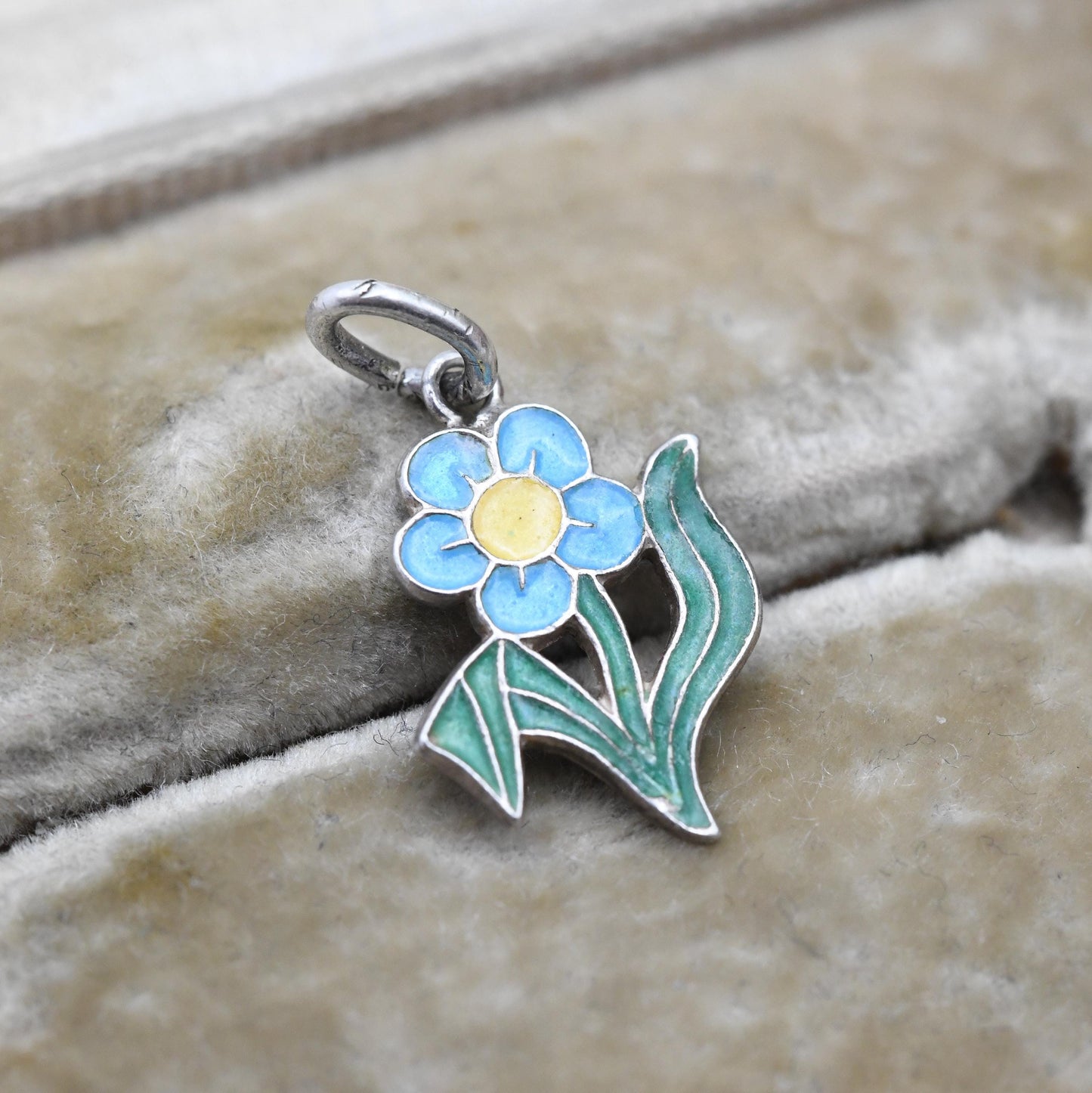 Vintage Sterling Silver Blue Flower Charm Pendant - Enamel | Floral | Garden | Souvenir Gift for Charm Bracelet