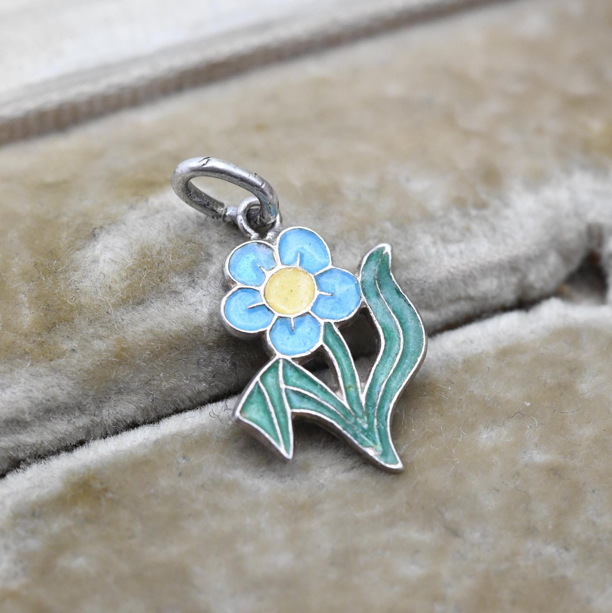 Vintage Sterling Silver Blue Flower Charm Pendant - Enamel | Floral | Garden | Souvenir Gift for Charm Bracelet