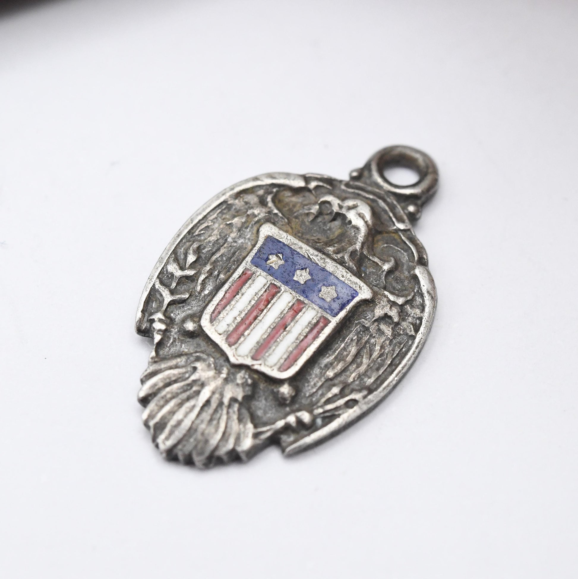 Vintage Sterling Silver American Eagle and Heraldic Shield Charm Pendant - Bold Eagle | Jesus | Christian | Souvenir Gift for Charm Bracelet