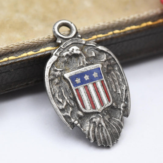 Vintage Sterling Silver American Eagle and Heraldic Shield Charm Pendant - Bold Eagle | Jesus | Christian | Souvenir Gift for Charm Bracelet