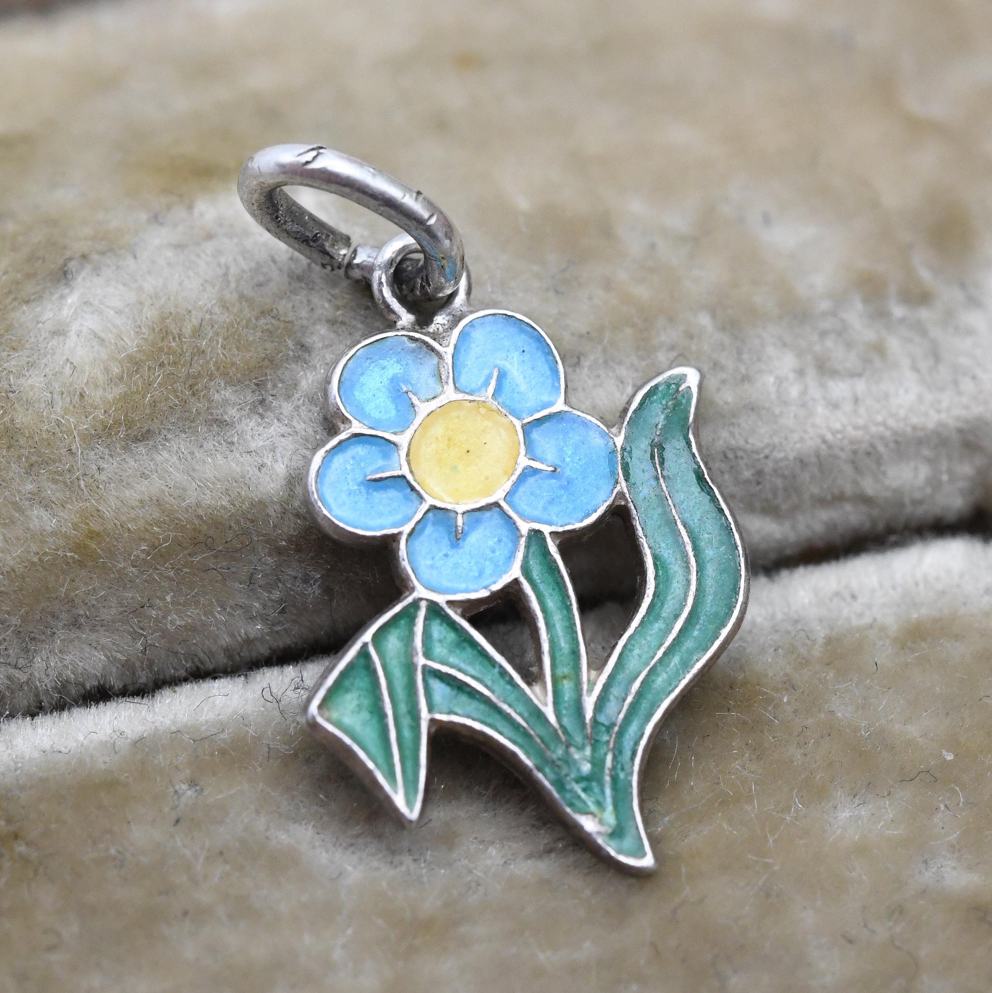 Vintage Sterling Silver Blue Flower Charm Pendant - Enamel | Floral | Garden | Souvenir Gift for Charm Bracelet