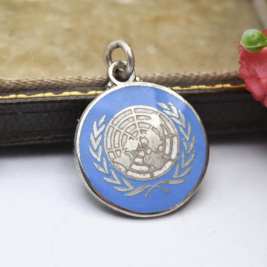 Vintage Sterling Silver United Nations Charm Pendant - UN | Souvenir Gift for Charm Bracelet
