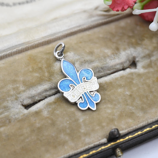 Vintage Sterling Silver & Enamel Quebec Charm Pendant - Blue Enamel | Canada Charm | Canadian Charm | Souvenir Gift for Charm Bracelet