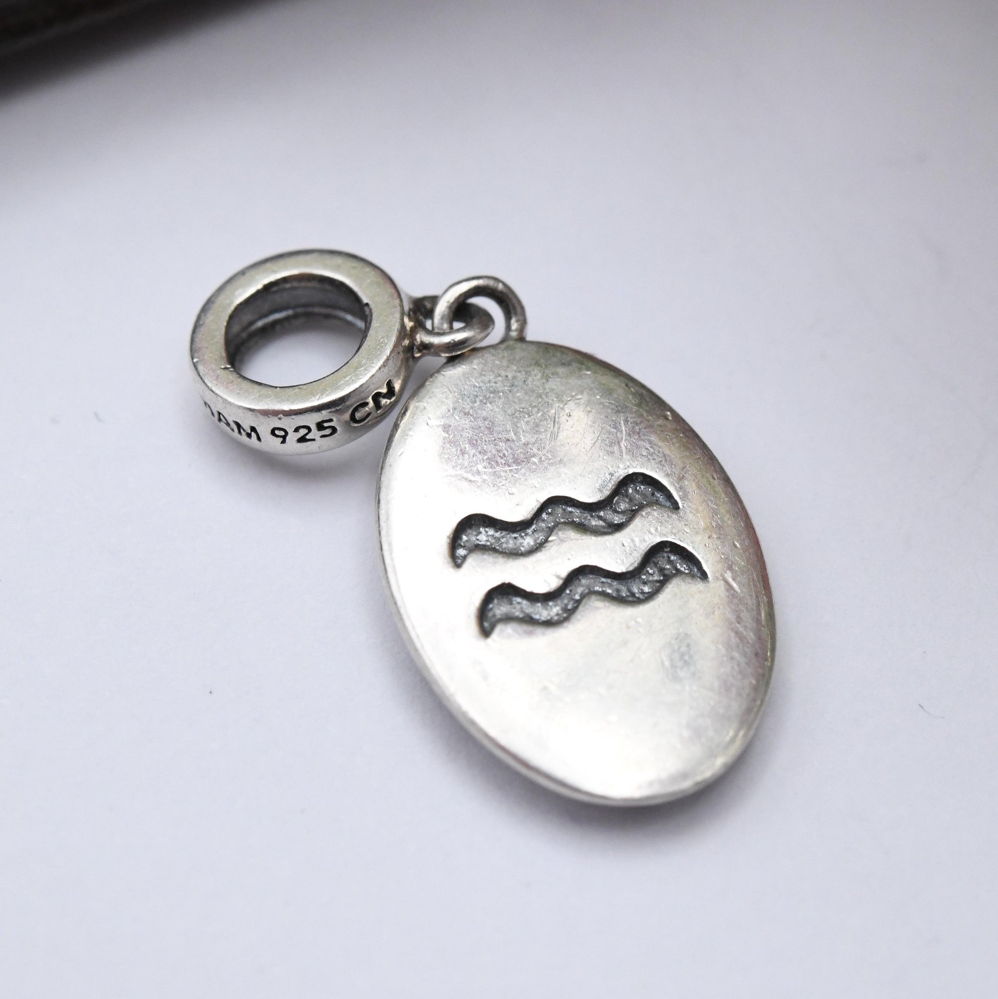 Vintage Chamilia Sterling Silver Aquarius Charm Pendant - Astrology Star Sign | January February Birthday | Souvenir Gift for Bracelet