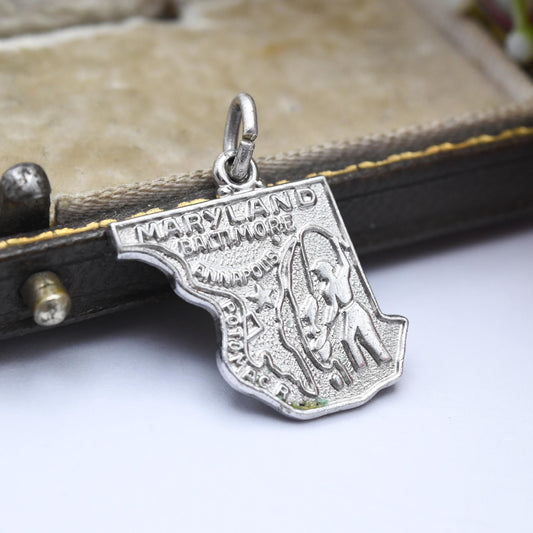 Vintage Sterling Silver Maryland State Charm Pendant - USA | States | State Silhouette | Souvenir Gift for Charm Bracelet