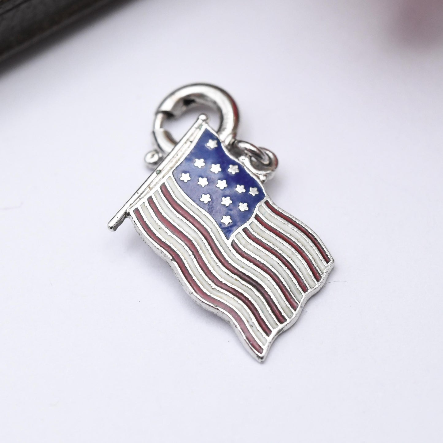 Vintage Sterling Silver American Flag Charm Pendant - USA | Patriotic | United States | Souvenir Gift for Charm Bracelet