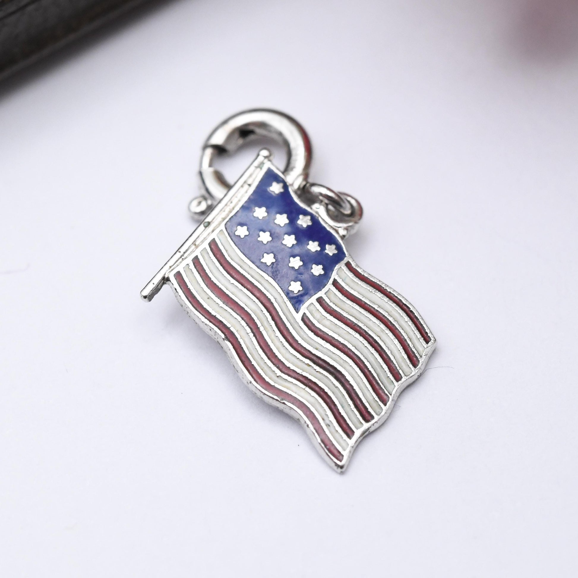 Vintage Sterling Silver American Flag Charm Pendant - USA | Patriotic | United States | Souvenir Gift for Charm Bracelet