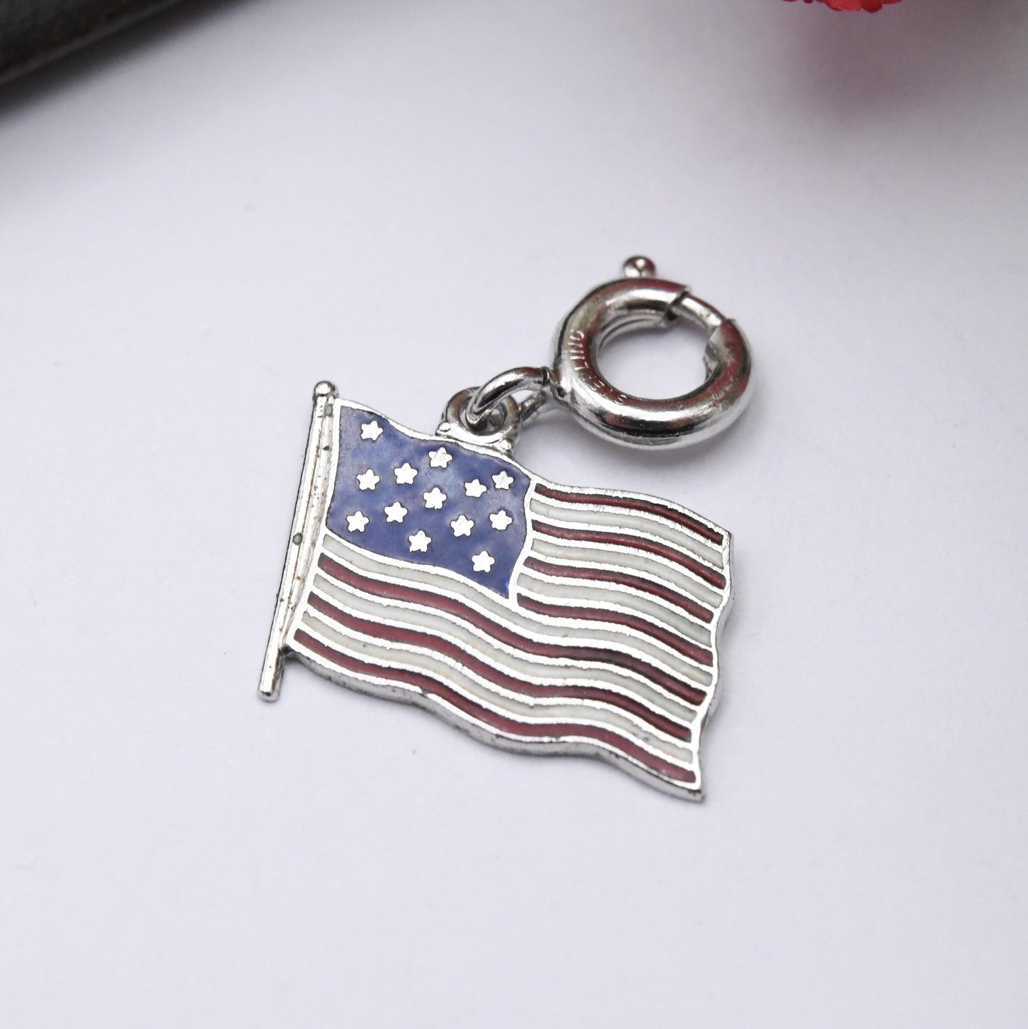 Vintage Sterling Silver American Flag Charm Pendant - USA | Patriotic | United States | Souvenir Gift for Charm Bracelet