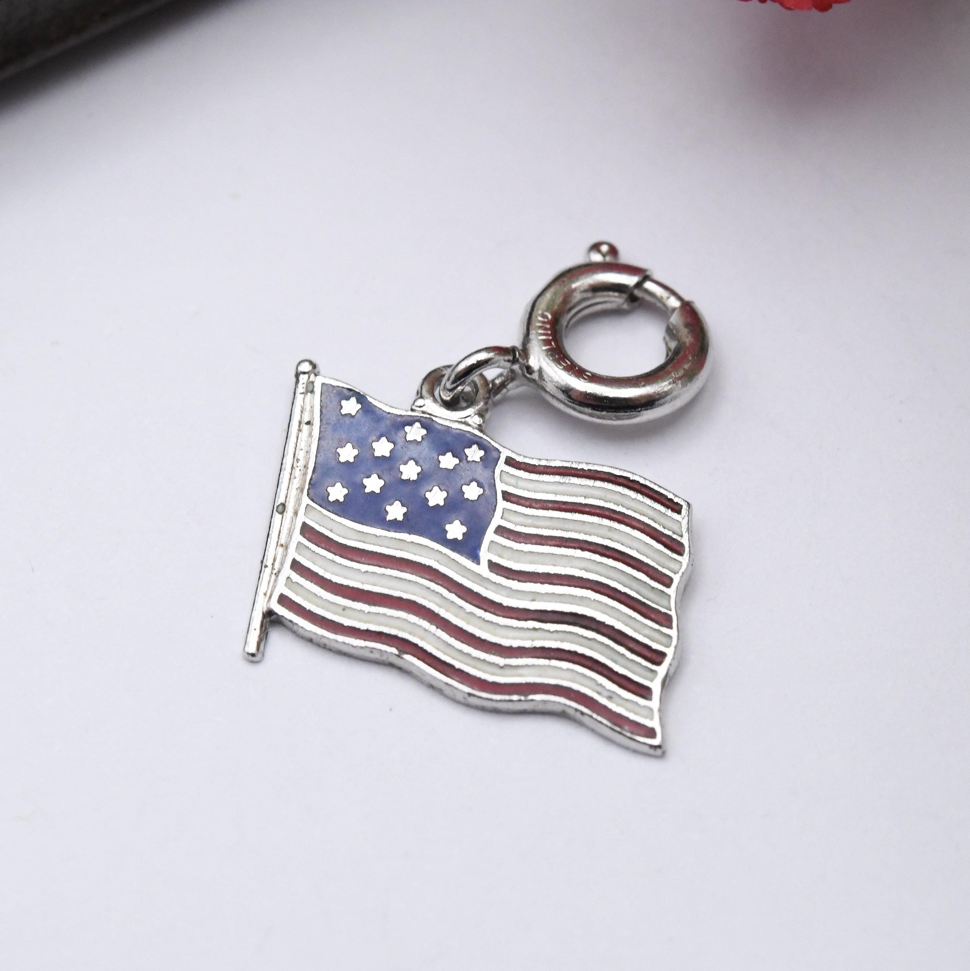 Vintage Sterling Silver American Flag Charm Pendant - USA | Patriotic | United States | Souvenir Gift for Charm Bracelet