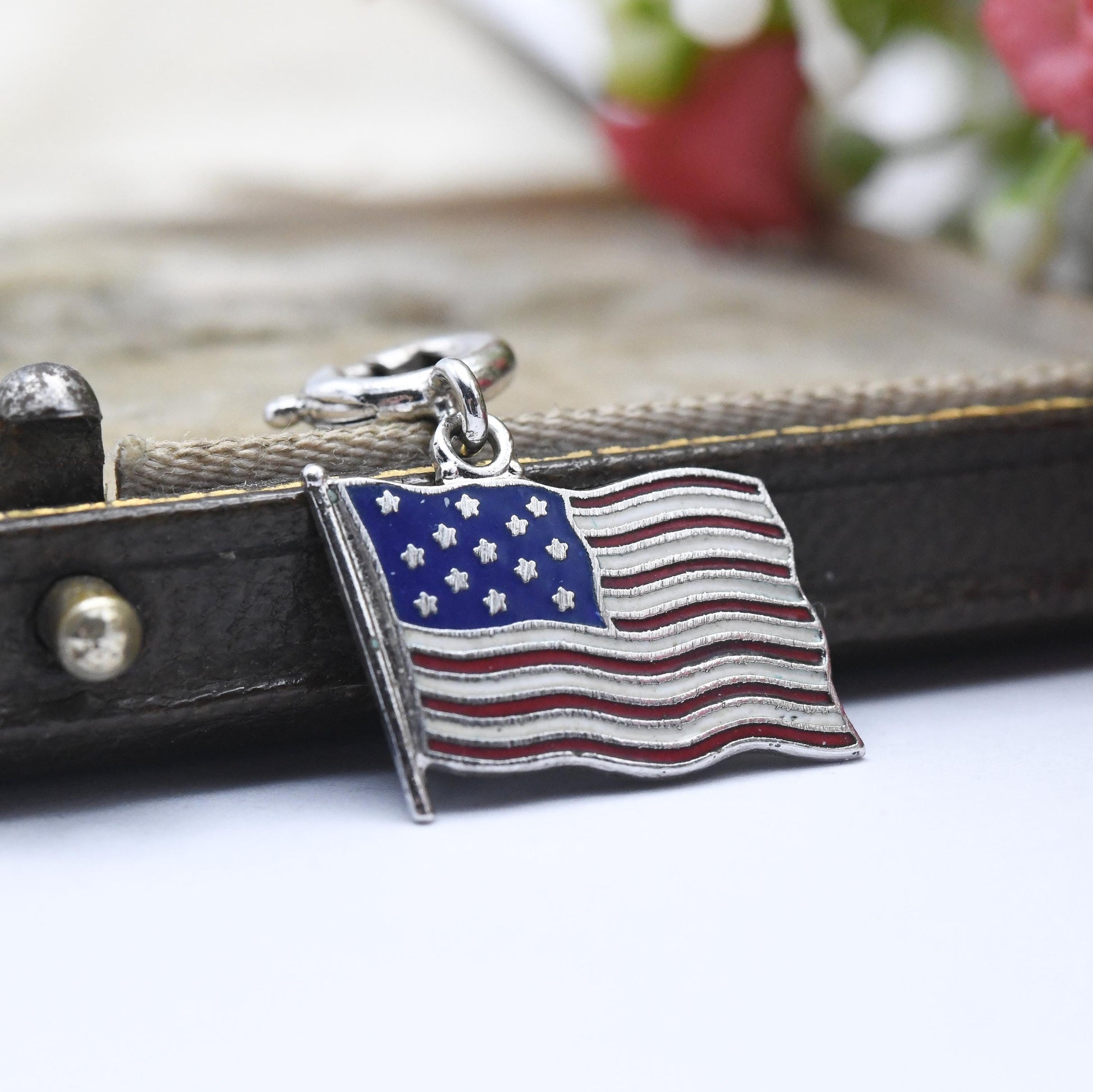 Vintage Sterling Silver American Flag Charm Pendant - USA | Patriotic | United States | Souvenir Gift for Charm Bracelet