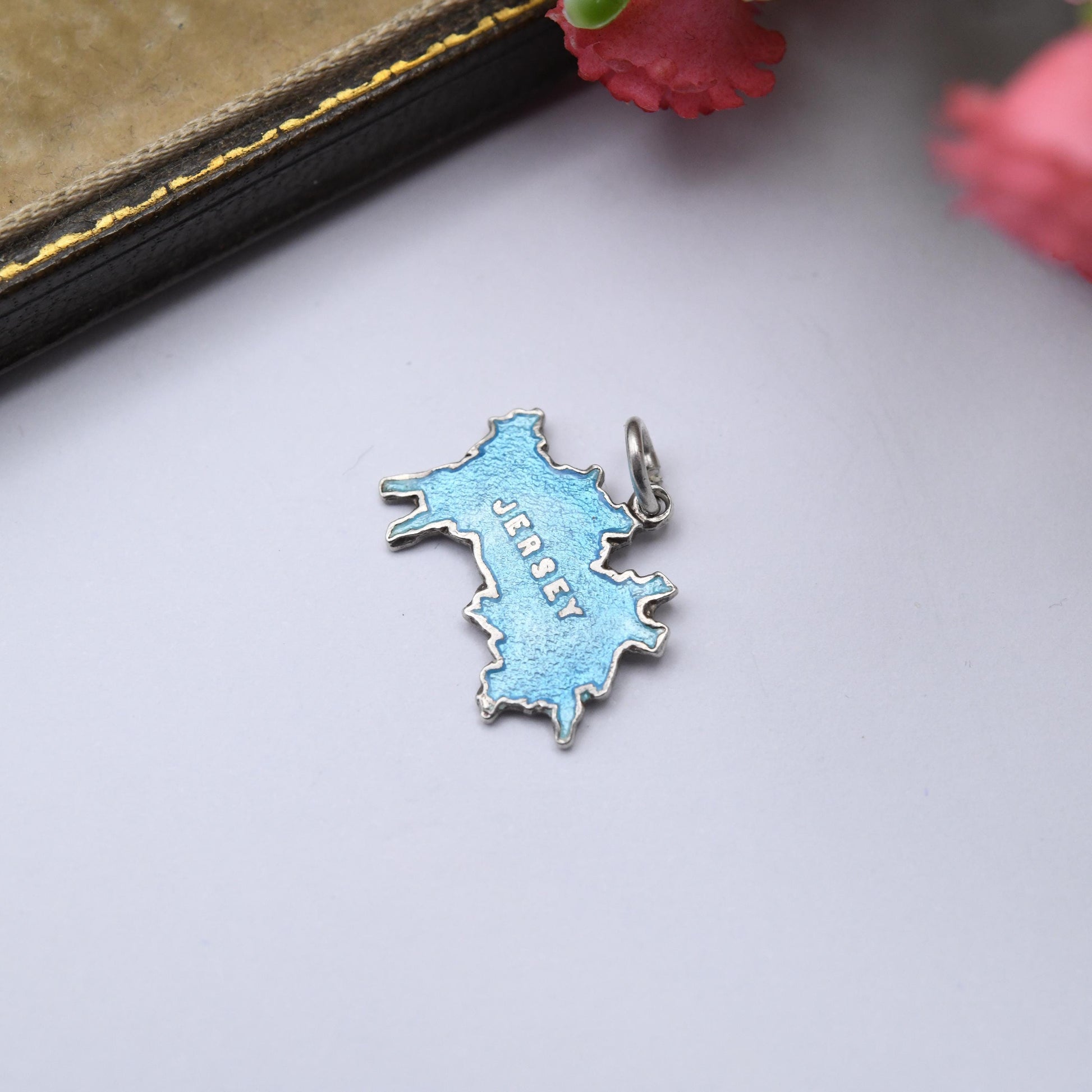 Vintage Sterling Silver and Enamel Jersey Charm Pendant - Channel Islands | UK | England | Travel Charm | Souvenir Gift for Charm Bracelet