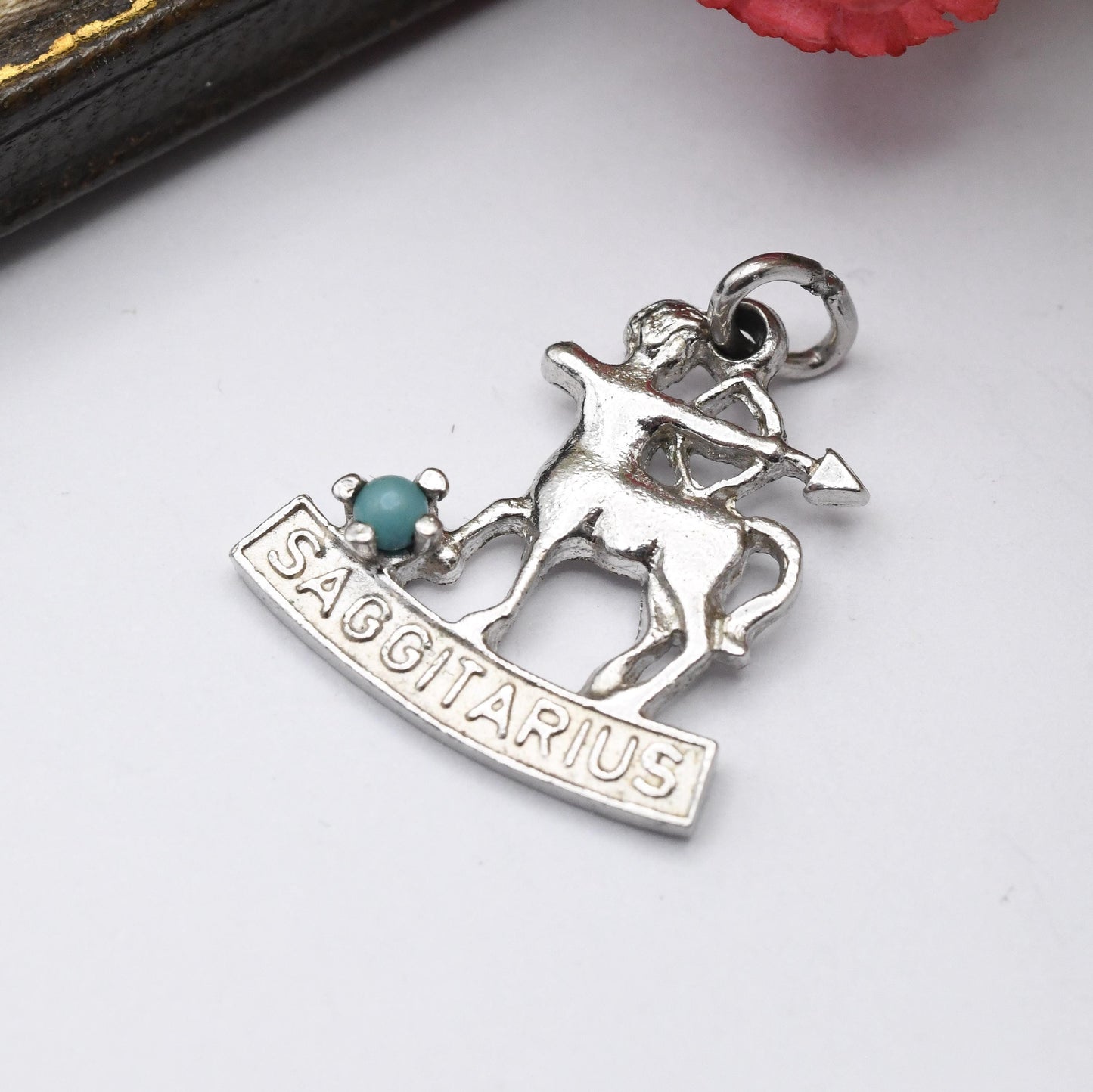 Vintage Sterling Silver and Small Blue Stone Sagittarius Charm Pendant - Astrology Zodiac Sign | November December | Gift for Charm Bracelet